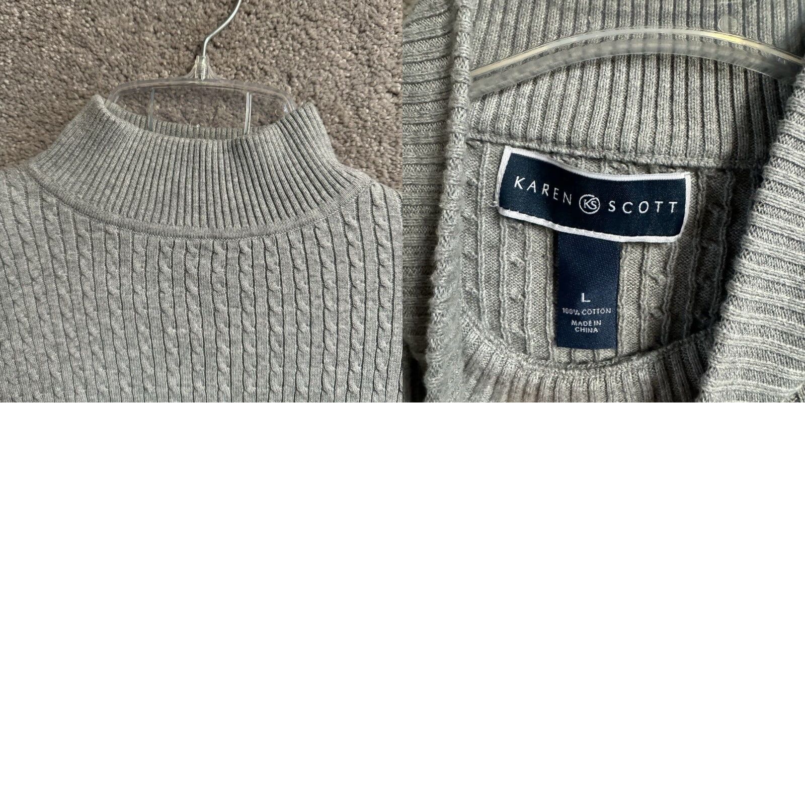 Vintage VINTAGE 90s Sweater L Cable-Knit Knit Cable Knit Preppy Minimalist Chic Office Fall Women L Gray Mock Neck Pullover Satisfaction? Size L / US 10 / IT 46 - 8 Thumbnail