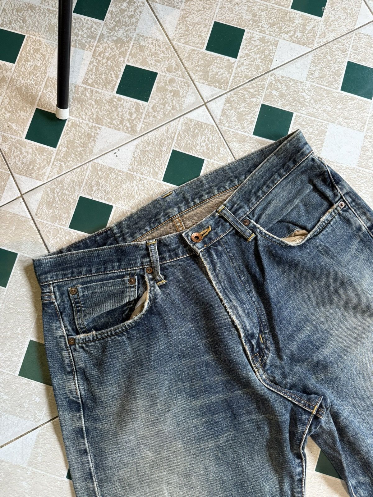 Edwin × Vintage 90’s EDWIN 505X RARE POCKET LOGO SALVAGE RETROJAPANESE PANTS Size US 30 / EU 46 - 6 Thumbnail