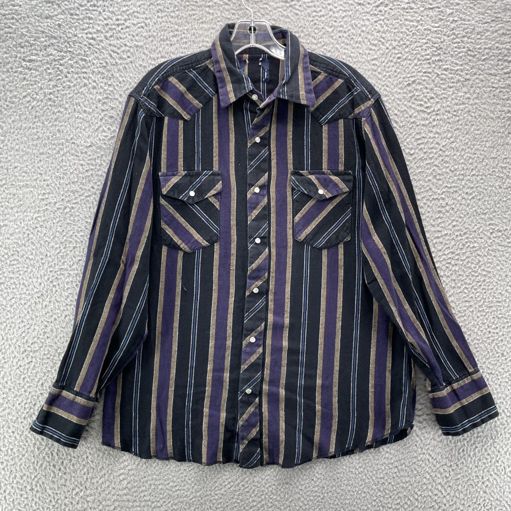 Wrangler VINTAGE Wrangler Western Shirt Men's XL Purple Stripe Pearl Snap Workwear Cowboy Shirt Size US XL / EU 56 / 4 - 3 Thumbnail