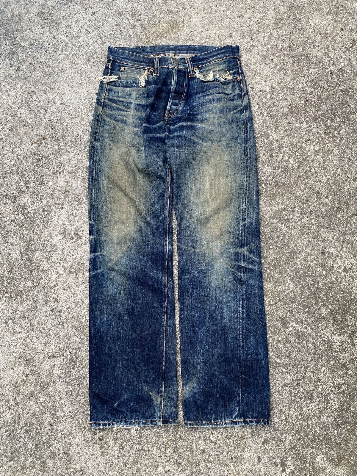The Flat Head Lot 3005-22 The Flat Head Selvedge Honeycomb Distressed Size US 29 - 1 Thumbnail
