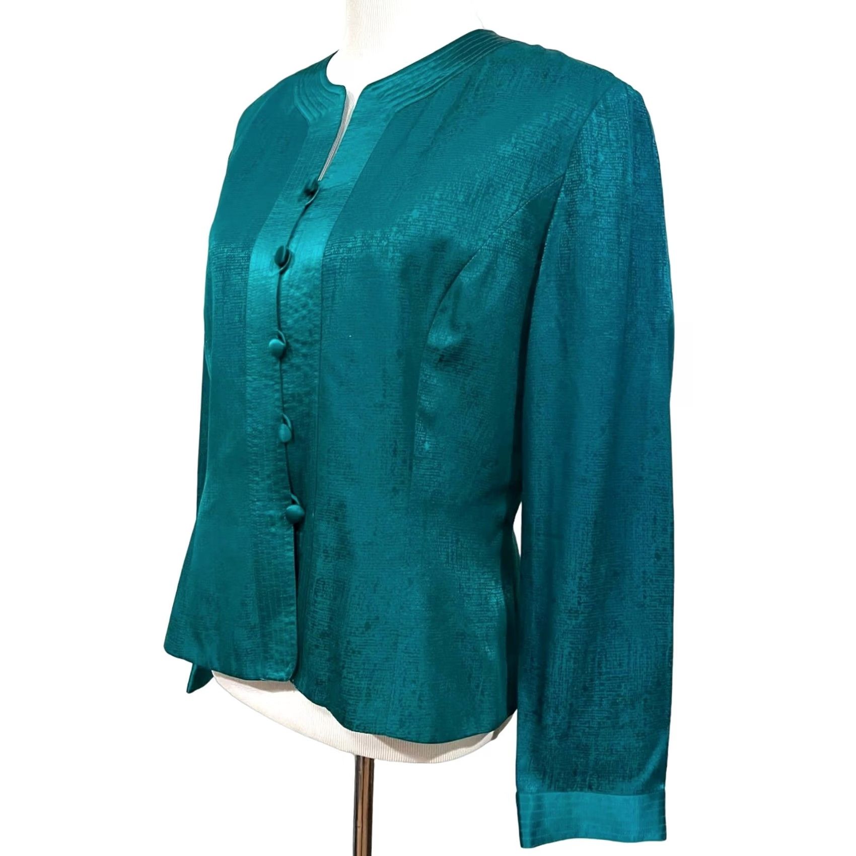 Adrianna Papell VINTAGE Adrianna Papell Silk Skirt Suit Set Jacket & Skirt 14 Teal Green/Blue Women Adults Mens Girls Size 36" / US 14 / IT 50 - 5 Thumbnail