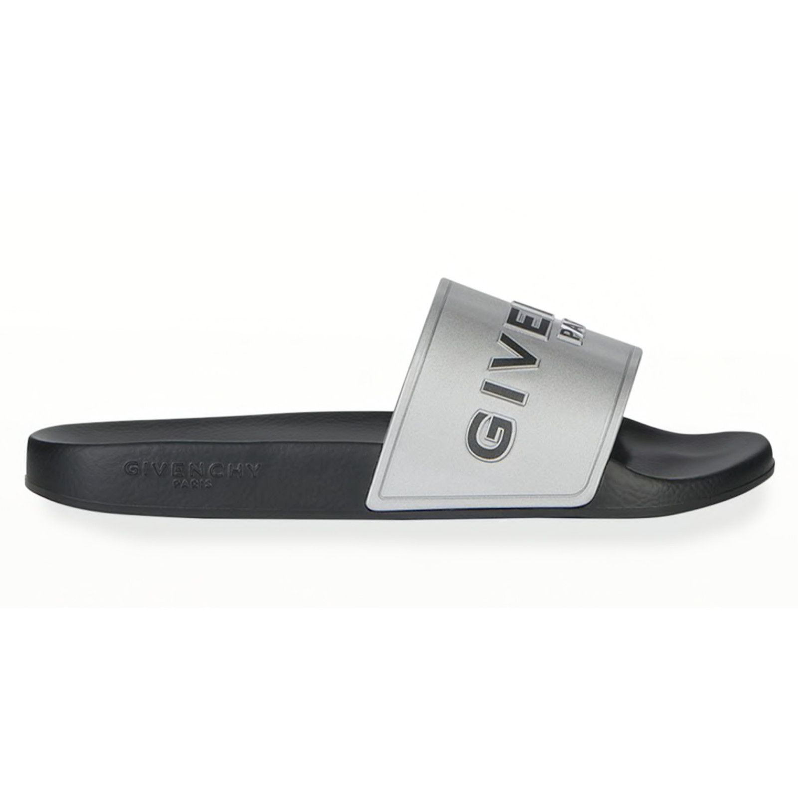 Givenchy Pool Slide Silver Black Silvery Rubber Sandal 12