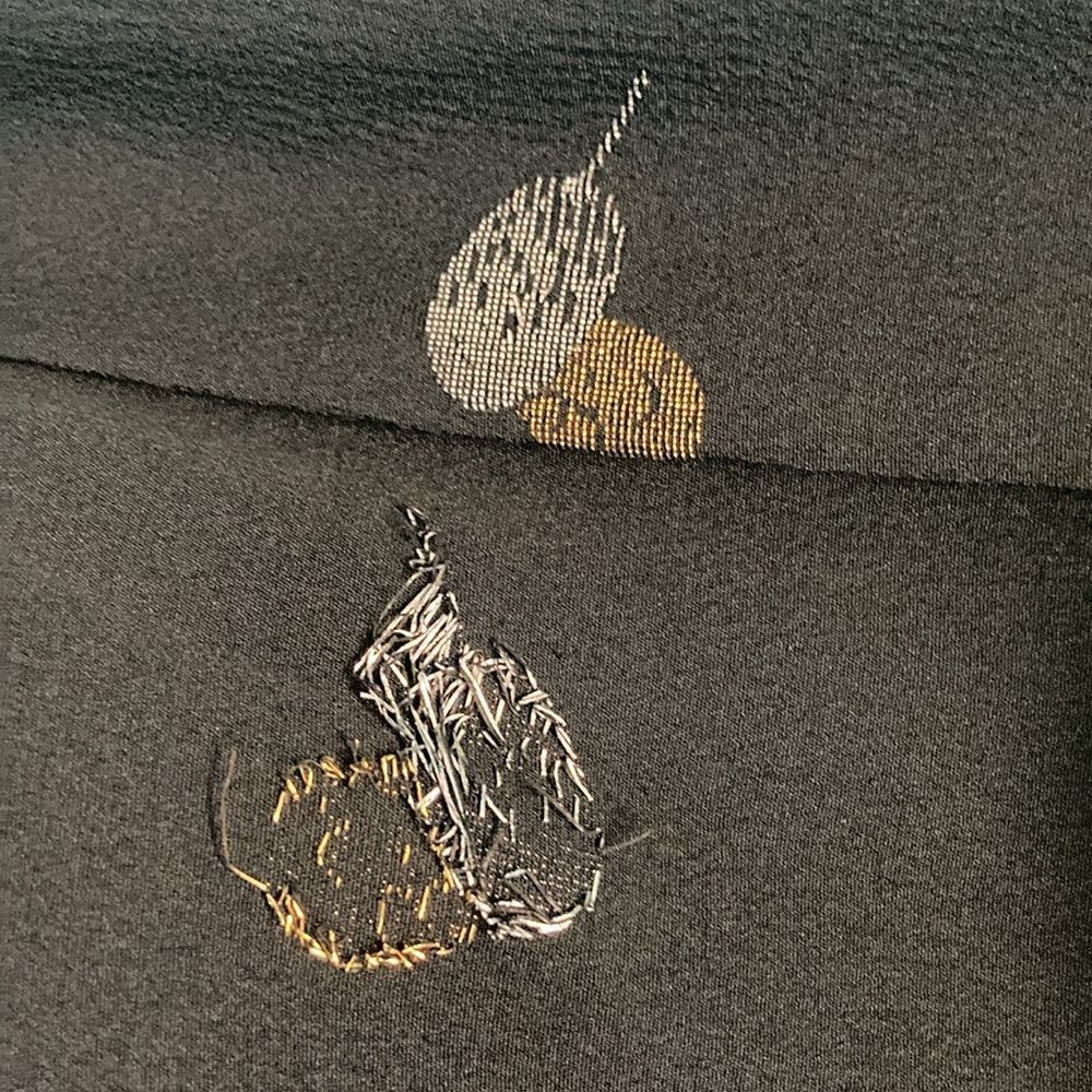 Handmade Japanese Style Black Kimono with Silver & Gold Embroidery- O Size ONE SIZE - 10 Thumbnail