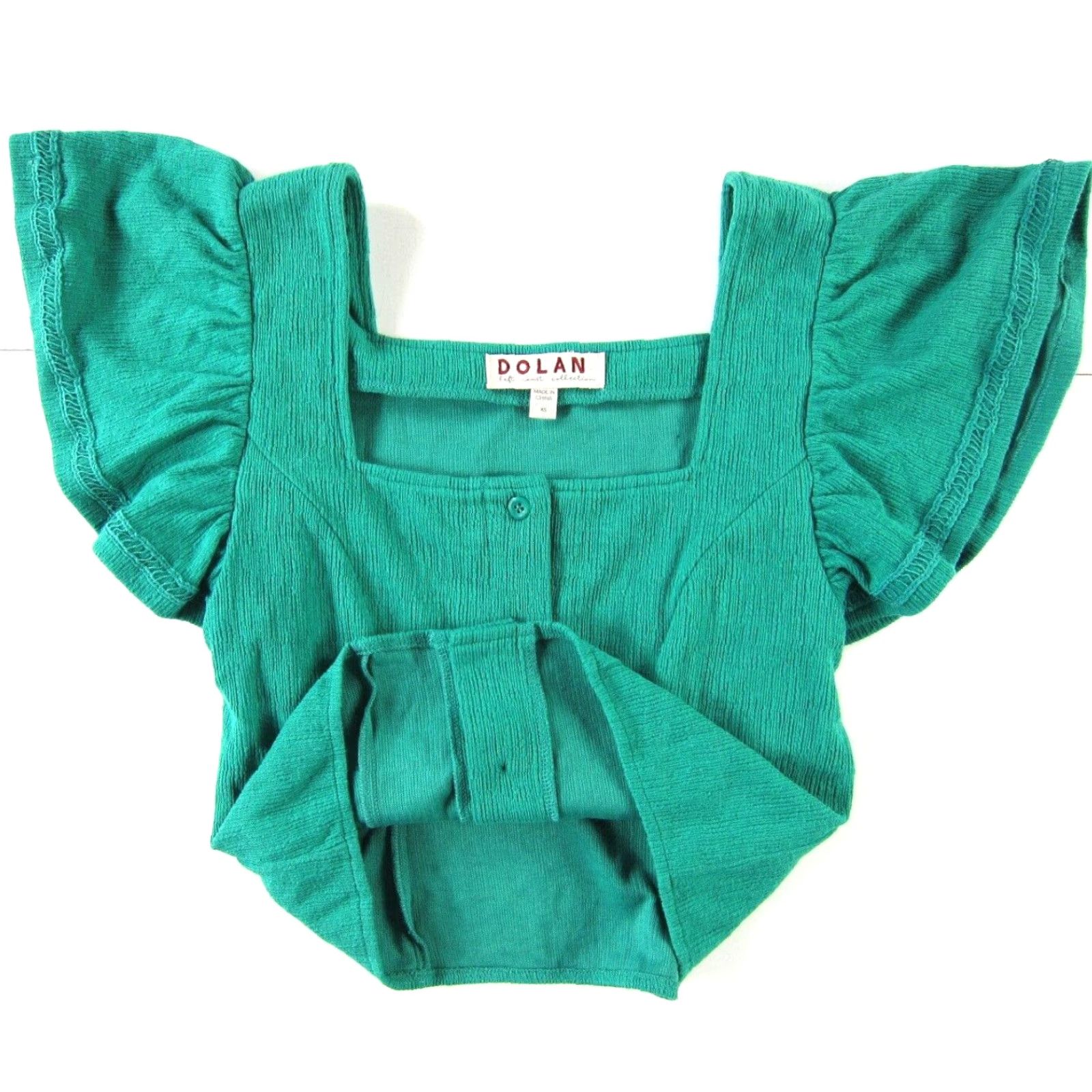 Anthropologie DOLAN Anthropologie Green Square Neck Ruffle Short Sleeve Crop Peasant Blouse XS Size XS / US 0-2 / IT 36-38 - 4 Thumbnail