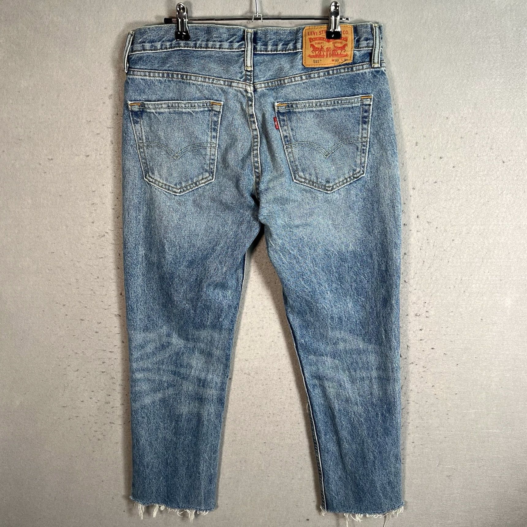 Levi's VINTAGE Levi's 511 Jeans Mens Adult 33 x 30 Blue Light Wash Tapered Leg Raw Hem Denim Jeans Mens Size US 33 - 2 Thumbnail