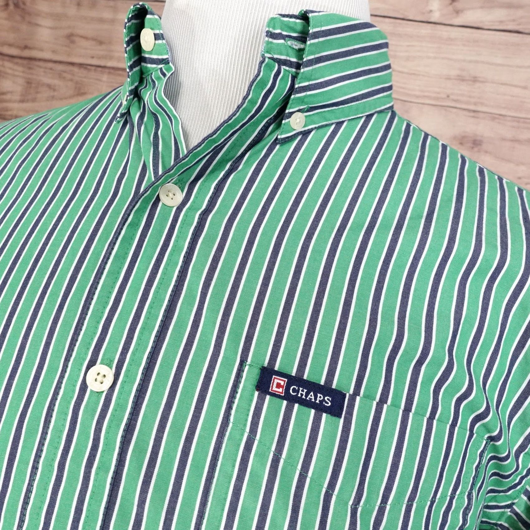 Chaps CHAPS GREEN STRIPED BUTTON-DOWN SHIRT MENS SIZE M MEDIUM Size US M / EU 48-50 / 2 - 2 Thumbnail