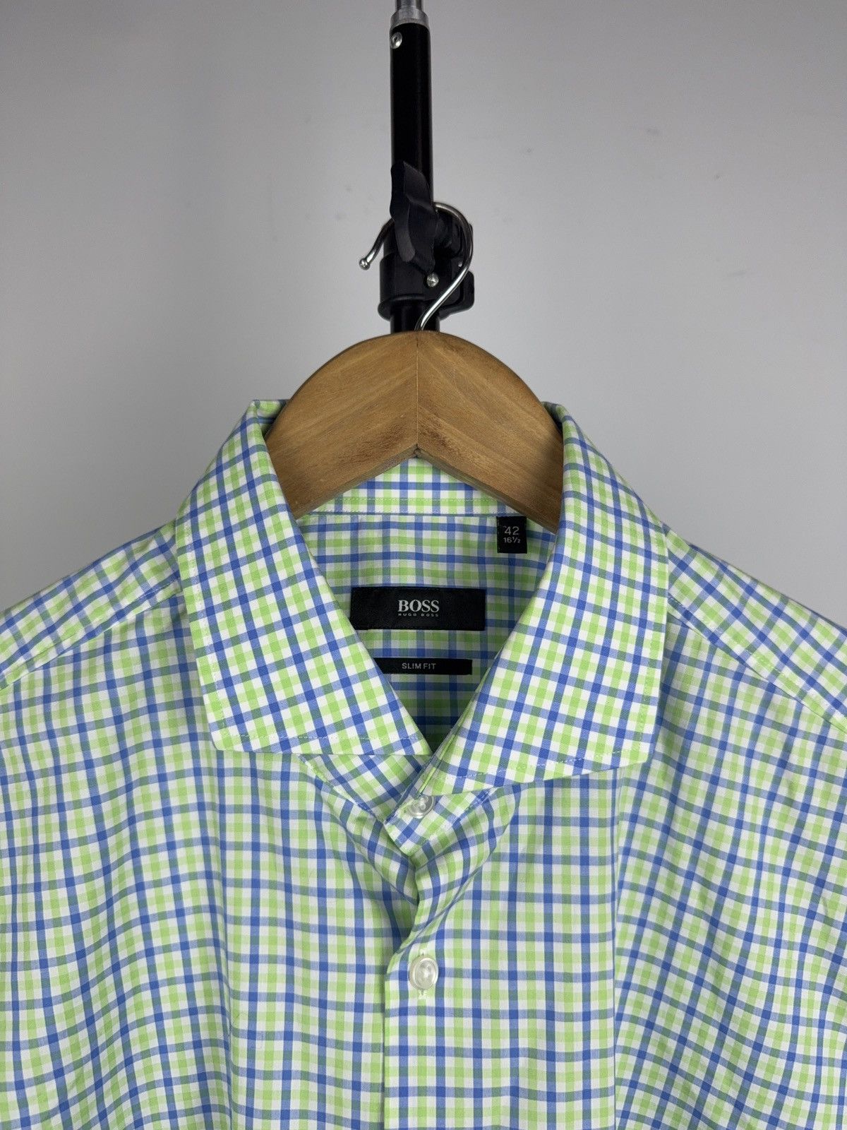 Hugo Boss Luxury 00s Hugo Boss Slim Fit Check Shirt Green Blue Mens L Size US L / EU 52-54 / 3 - 3 Thumbnail