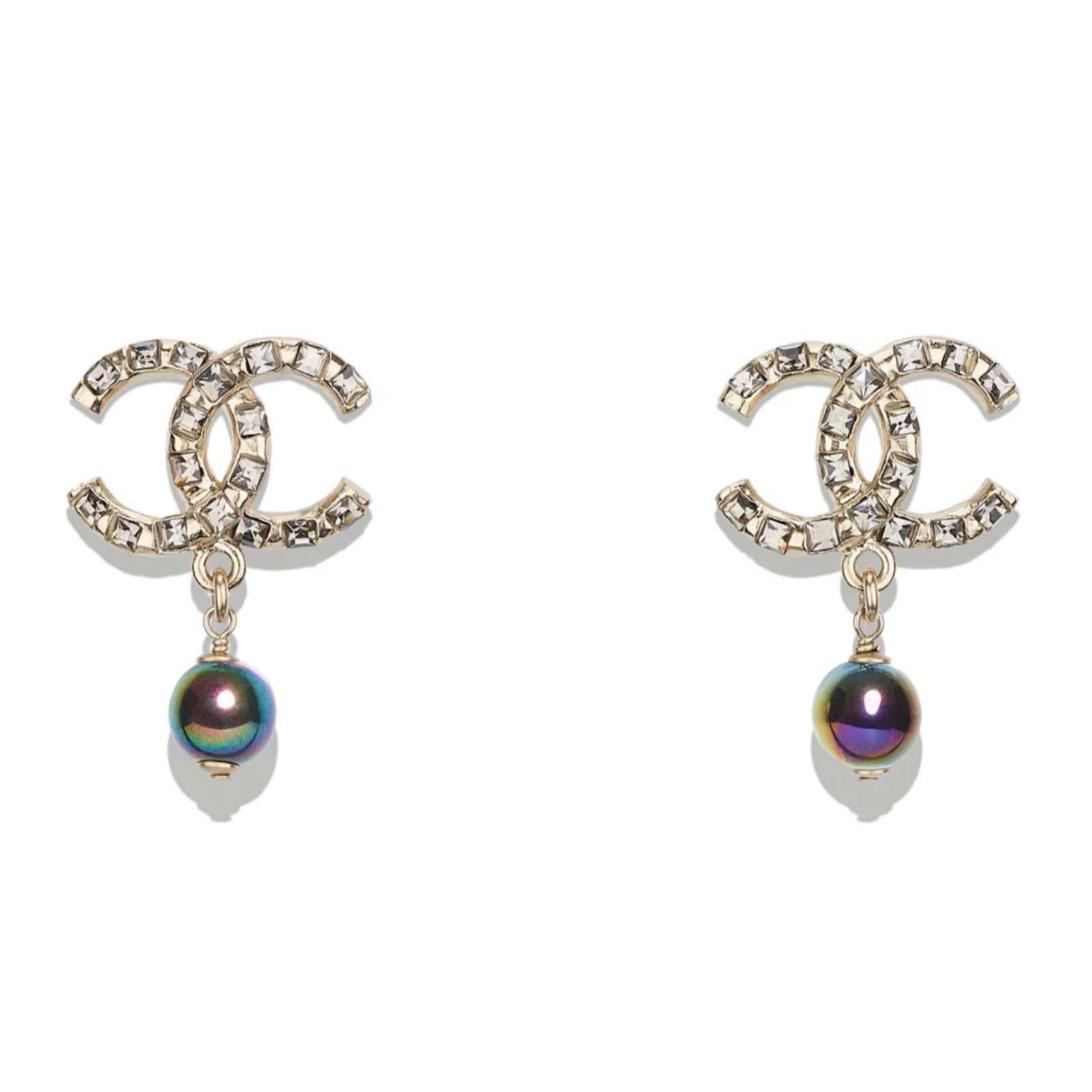 Chanel Chanel Gold Crystal Pearl Purple Statement Stud Earrings Size ONE SIZE - 1 Thumbnail