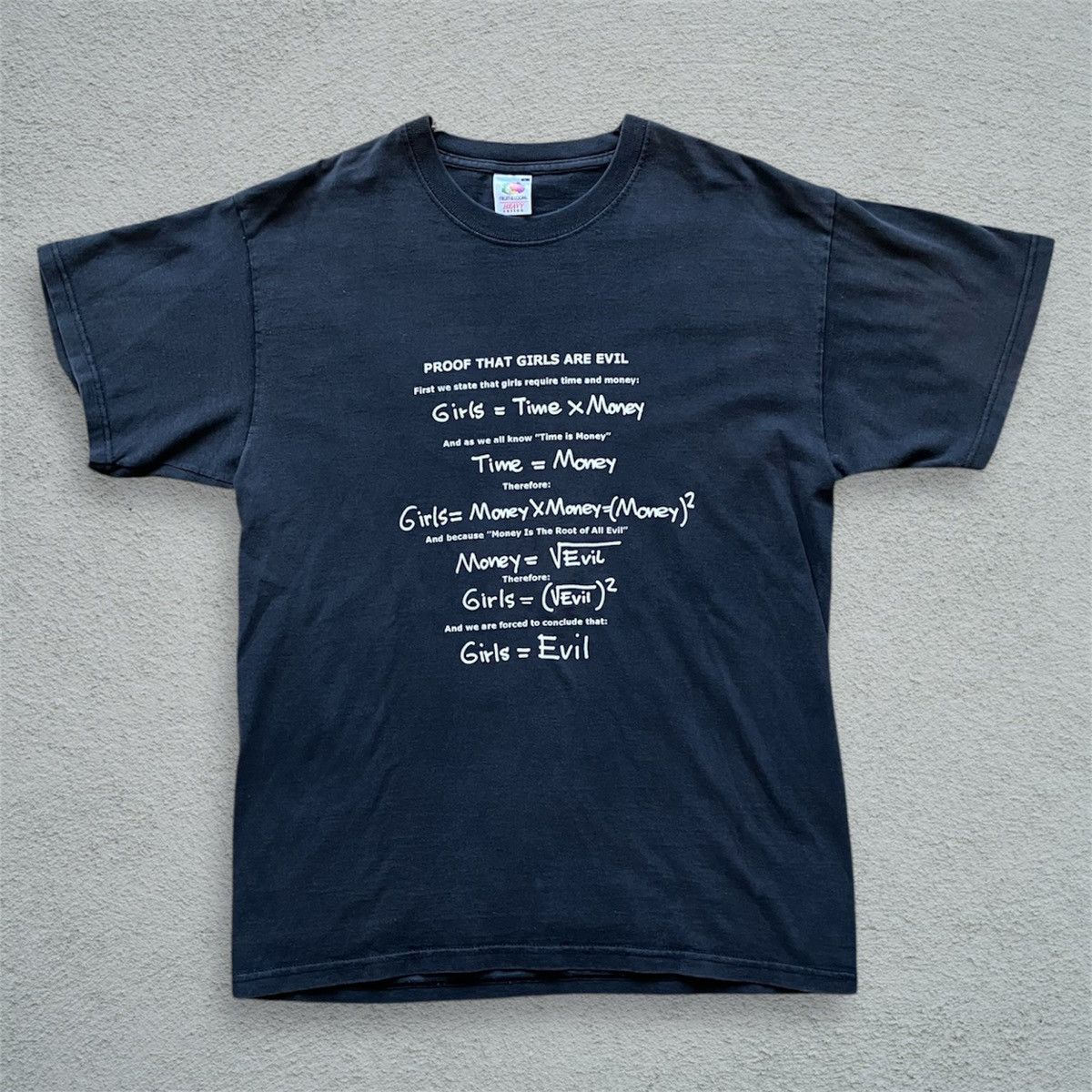 Fruit Of The Loom Vintage Y2K Quote Tee Shirt Girls = Evil math funny comedy Size US L / EU 52-54 / 3 - 2 Thumbnail