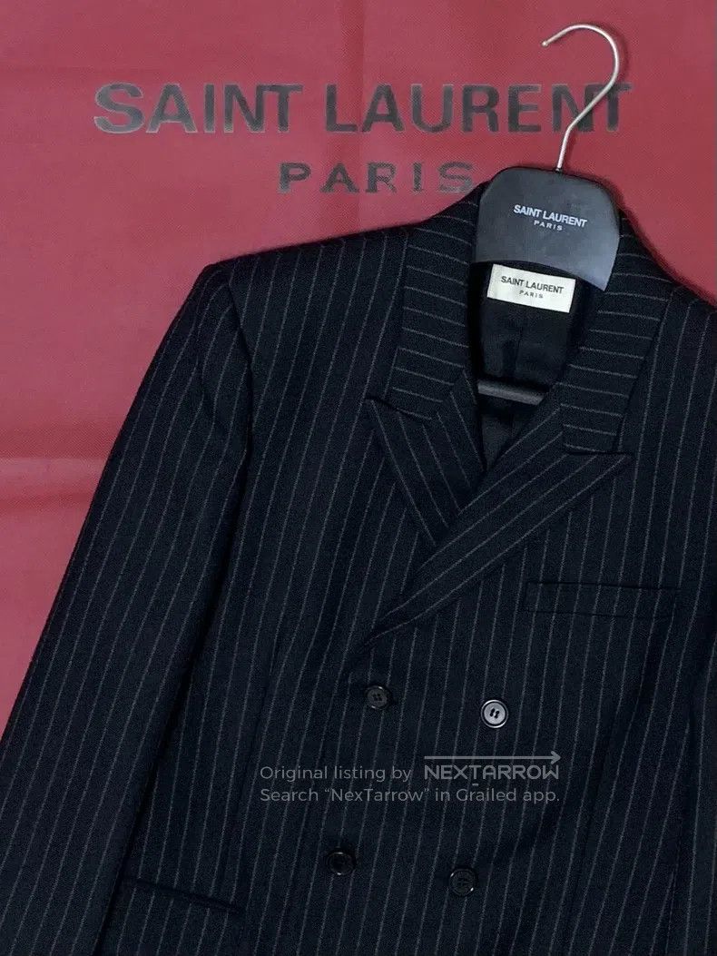 Saint Laurent Paris Saint Laurent Paris Black Striped Double Breasted Peak Lap Size US S / EU 44-46 / 1 - 6 Thumbnail