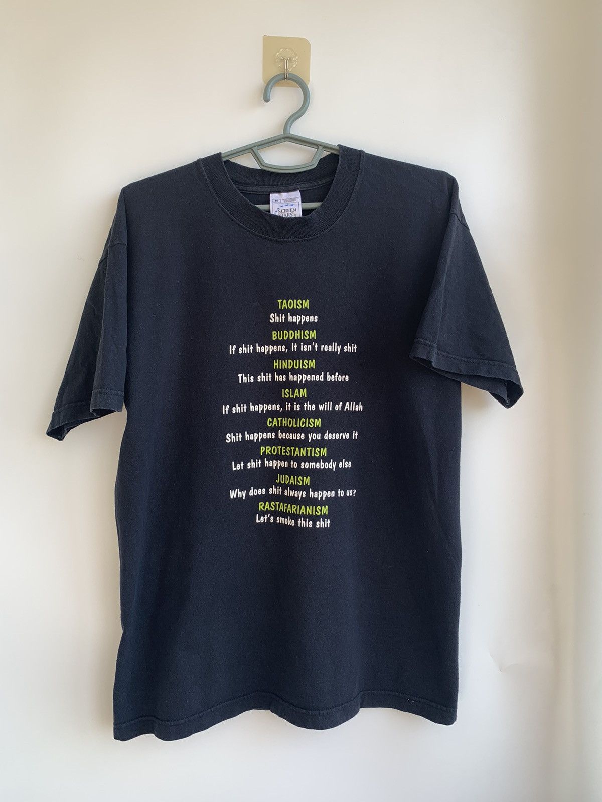 Vintage 90s Vintage Religions Of The World “Shit Happens” T-shirt Size US M / EU 48-50 / 2 - 1 Thumbnail