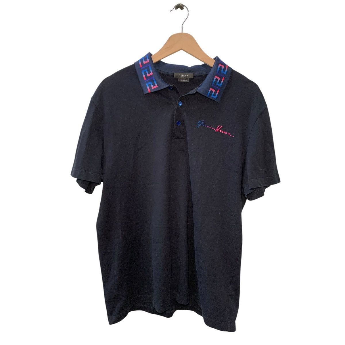 Versace Versace Navy Polo Grecka Colored Trim Size US XL / EU 56 / 4 - 2 Thumbnail