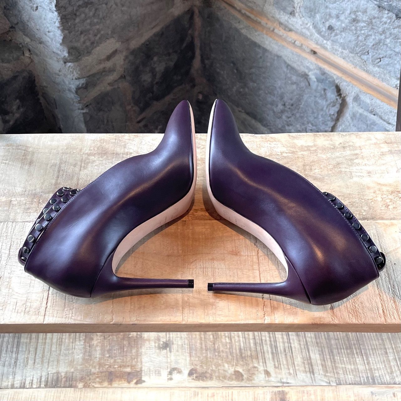 Jimmy Choo Jimmy Choo Purple Eggplant Lark Ankle Strap V Booties Size US 7.5 / IT 37.5 - 6 Thumbnail