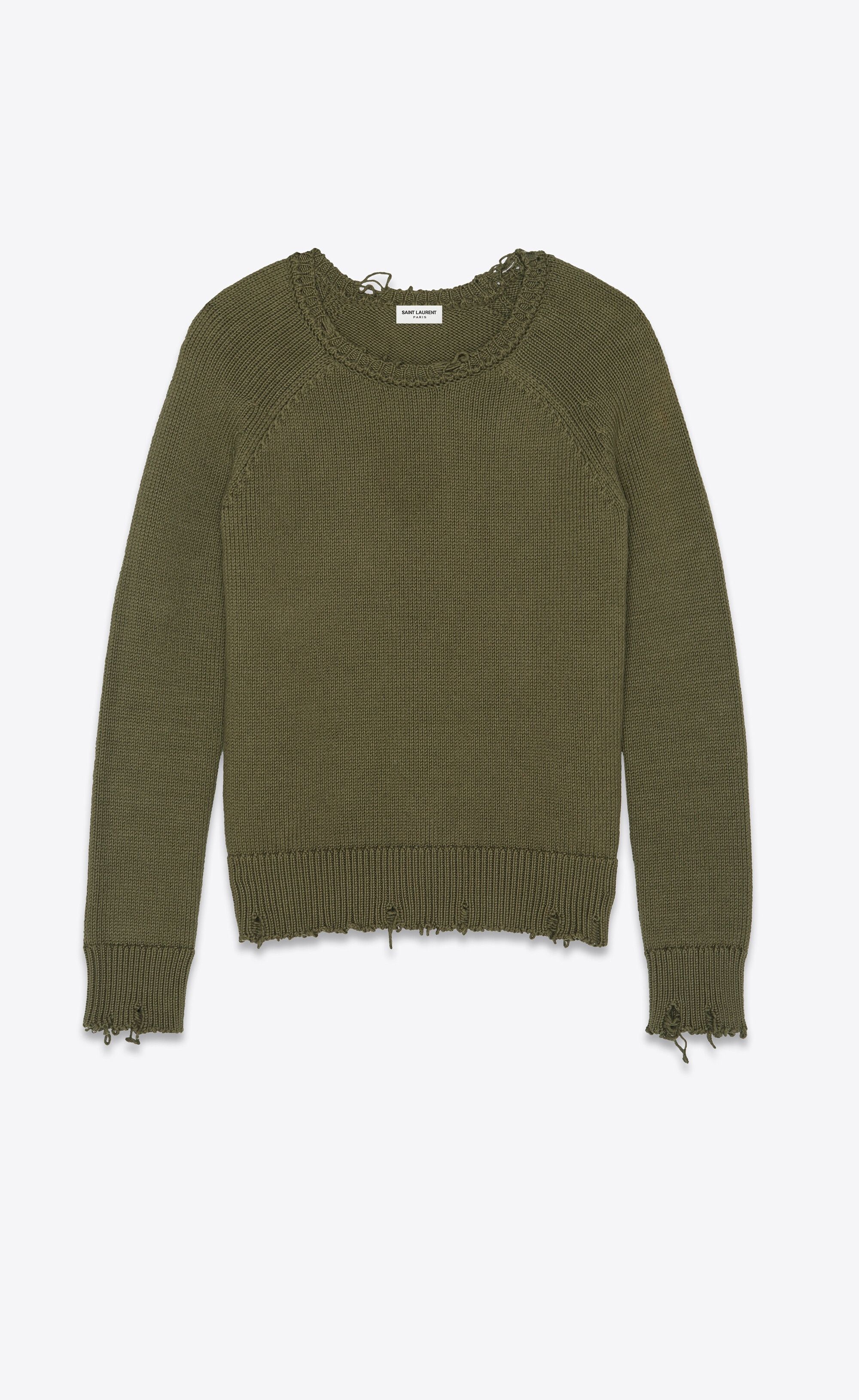 Saint Laurent Paris o1la1rc1a1225 604798 Destroyed Knit Sweater in Green Size US M / EU 48-50 / 2 - 1 Thumbnail
