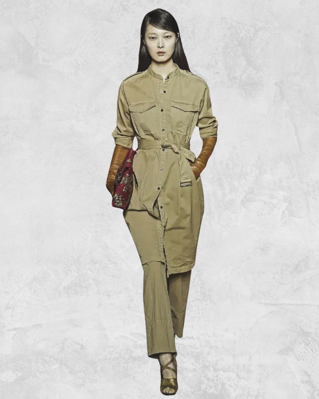 image of Dries Van Noten Fw15 Safari Jacket Jumpsuit in Tan/Beige, Women's (Size 27)