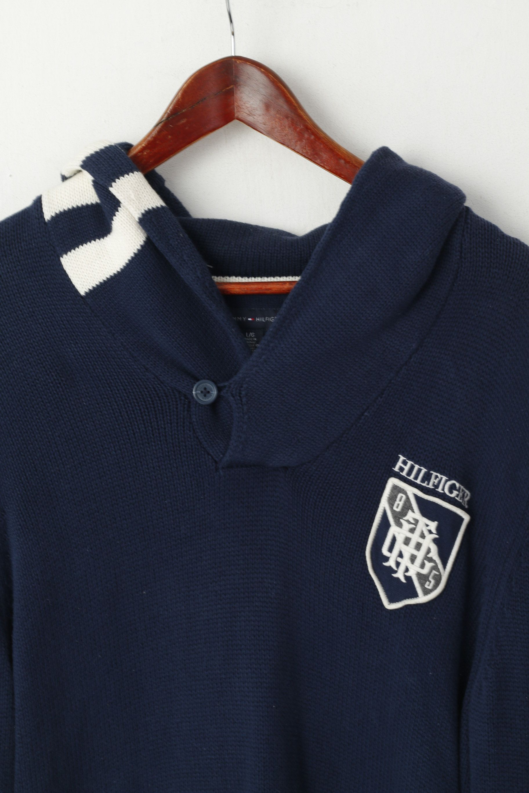 Tommy Hilfiger Tommy Hilfiger Men L Jumper Navy Cotton Knit 0539 Size US L / EU 52-54 / 3 - 3 Thumbnail