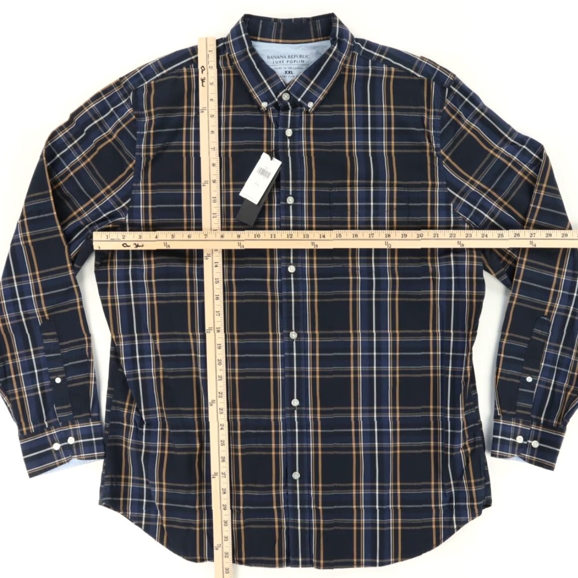 Banana Republic Banana Republic Shirt Navy Blue Plaid Luxe Poplin Slim Button Down Shirt Men's 2XL Size US XXL / EU 58 / 5 - 3 Thumbnail