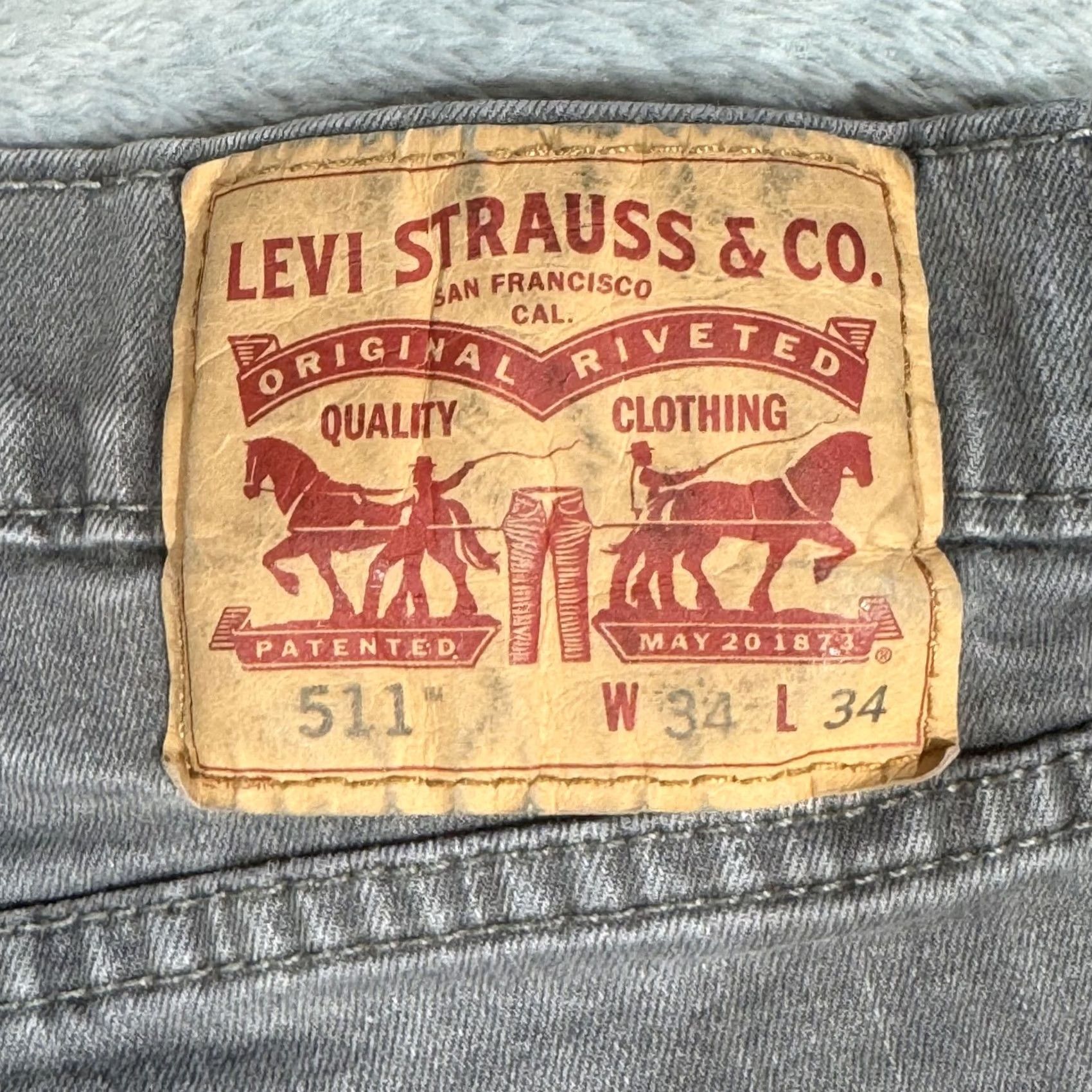 Levi's VINTAGE Levis 511 Jeans Mens 34x34 Gray Slim Fit Stretch Denim Tapered Zip Fly Size US 34 / EU 50 - 5 Thumbnail