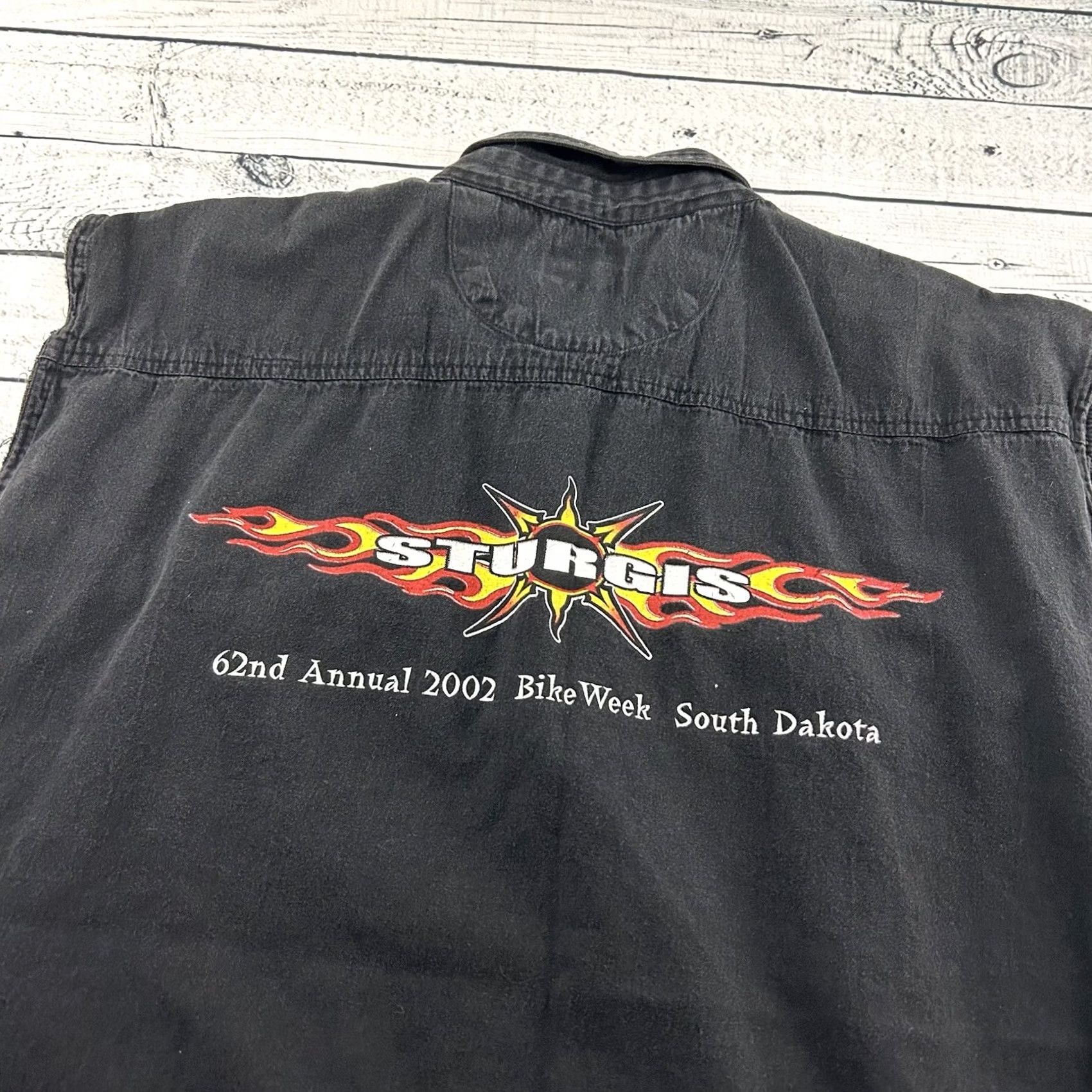 Denime 2002 Bike Week Sturgis SD Sleeveless Denim Button Up Shirt Men's XL Black Size US XL / EU 56 / 4 - 6 Thumbnail