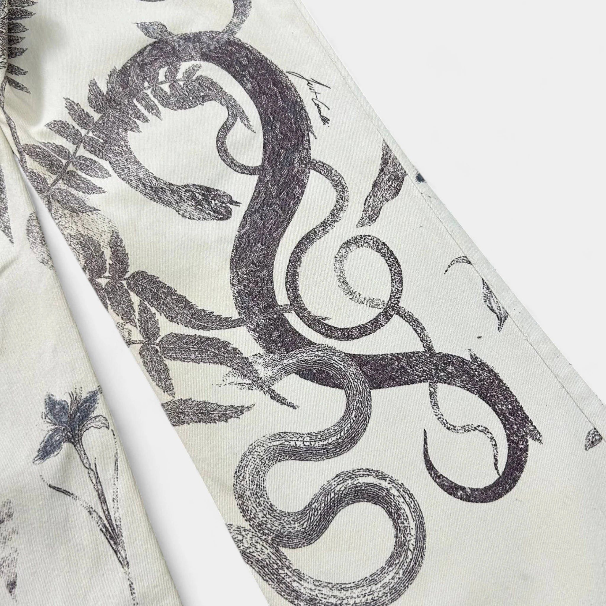 Just Cavalli Just Cavalli SS04 Serpent Botanical Print Flare Jeans Size US 27 - 4 Thumbnail