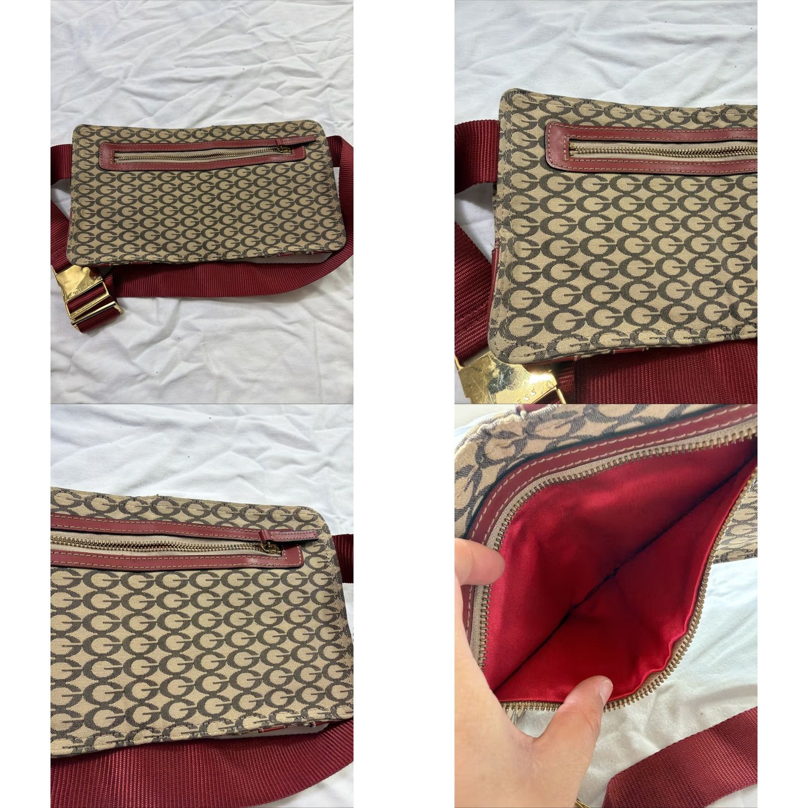 Guess VINTAGE GUESS Waist Bag Purse Beige Red Metal Clasp Zipper Pockets Belt Bag & Fanny Pack Women 12x6.5 Metallic Polyester Size ONE SIZE - 10 Thumbnail