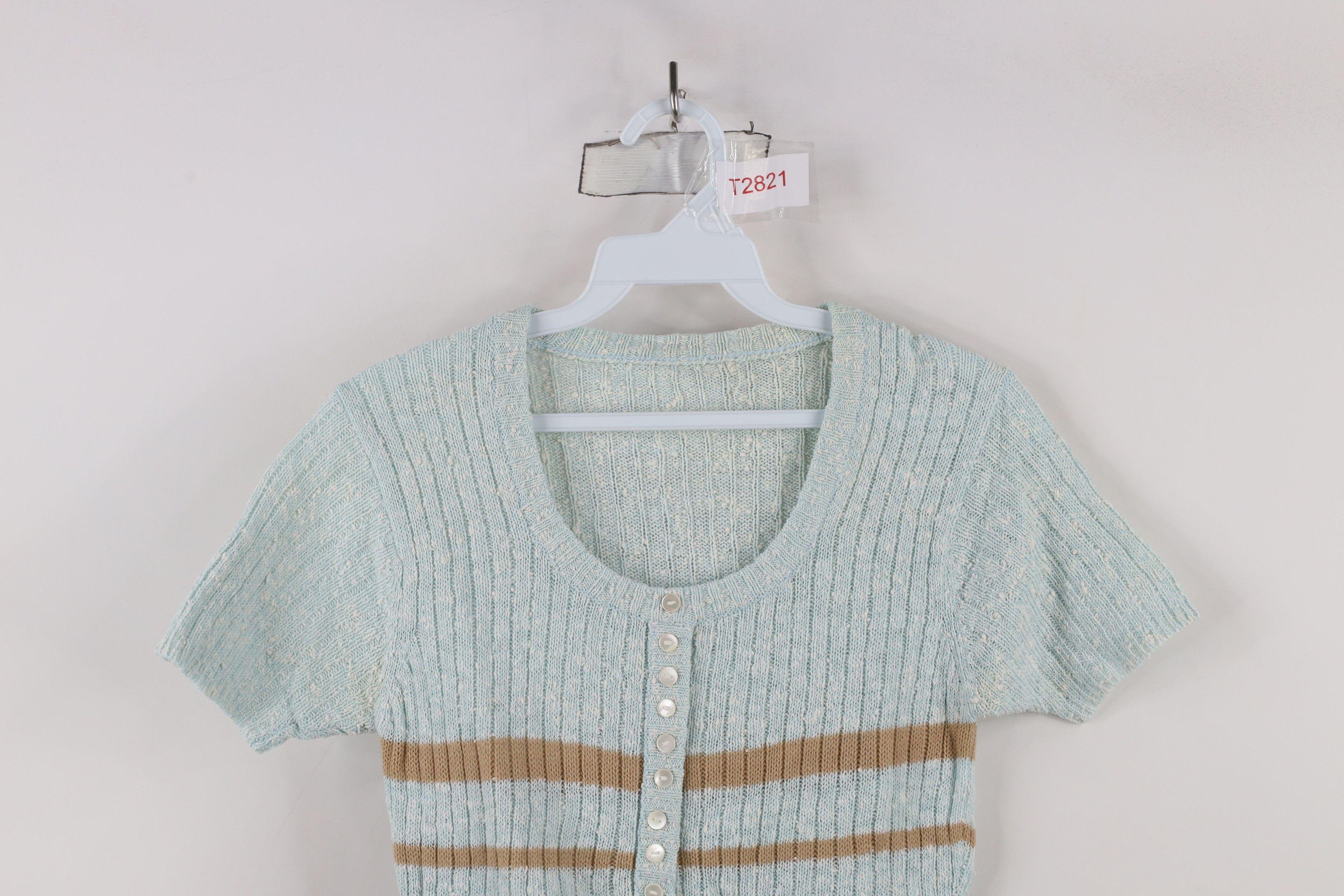 Vintage Vintage 70s Boho Chic Fairy Striped Ribbed Knit T-Shirt Size S / US 4 / IT 40 - 2 Thumbnail