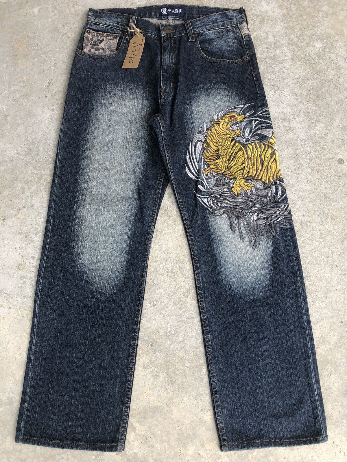 Japanese Brand Japanese Buden Tiger Embroidered Jeans Distressed Jeans Size US 31 - 1 Thumbnail