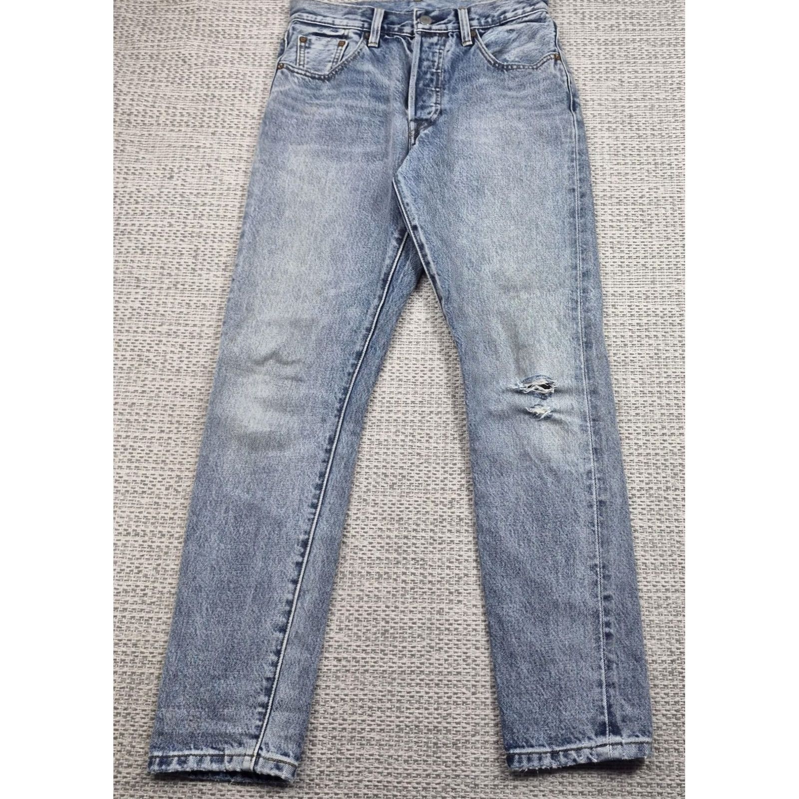Levi's Levi's 501 S Jeans Mens 25x28 White Oak Cone Distressed Denim Button Fly Skinny 5-Pocket Blue Vintage USA Mens Size US 26 / EU 42 - 2 Thumbnail