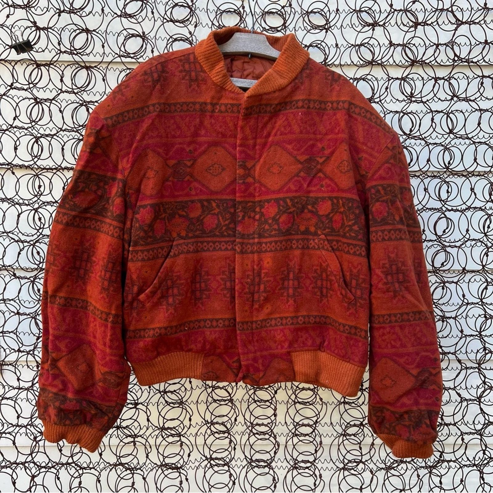 Vintage Vintage Greasly Italy Wool Orange Aztec Boho Bomber Jacket ...