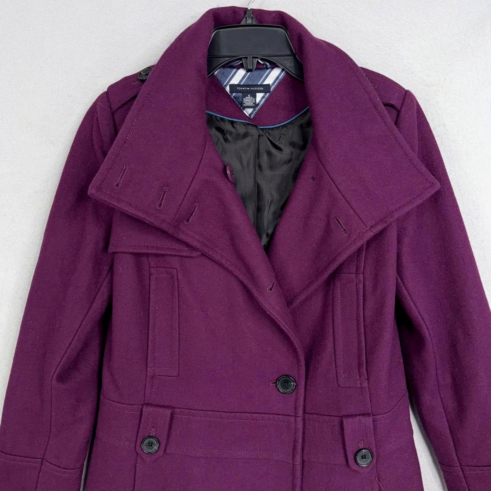 Tommy Hilfiger Tommy Hilfiger Coat Womens 6 Purple Wool Pea Mid Length Button Front Winter Mens? Size M / US 6-8 / IT 42-44 - 2 Thumbnail
