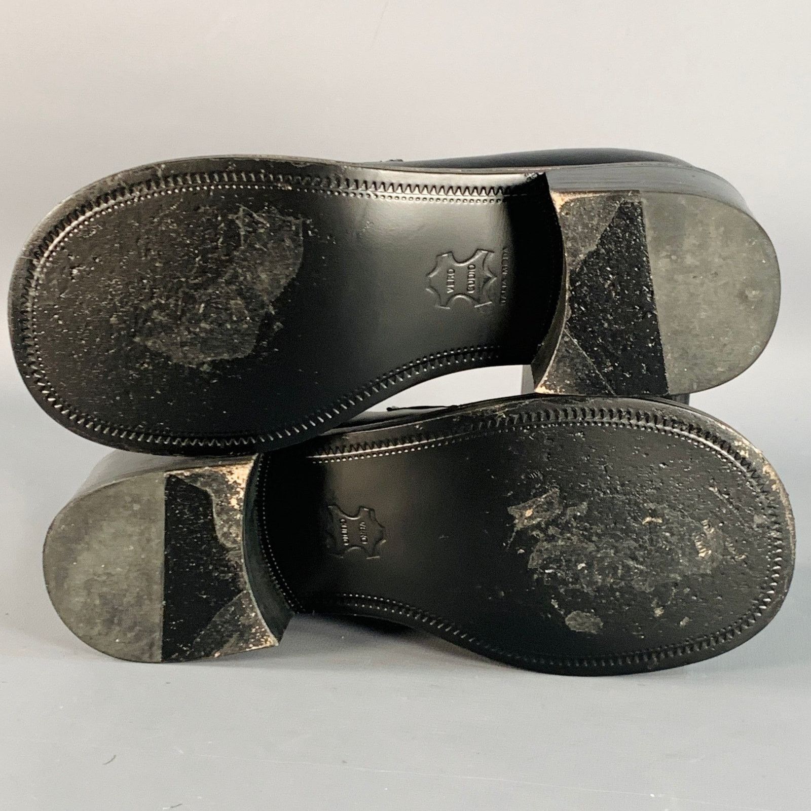 AMOMENTO AMOMENTO Size 6 Black Leather Stacked Heel Penny Loafers Size US 6 / EU 39 - 6 Thumbnail