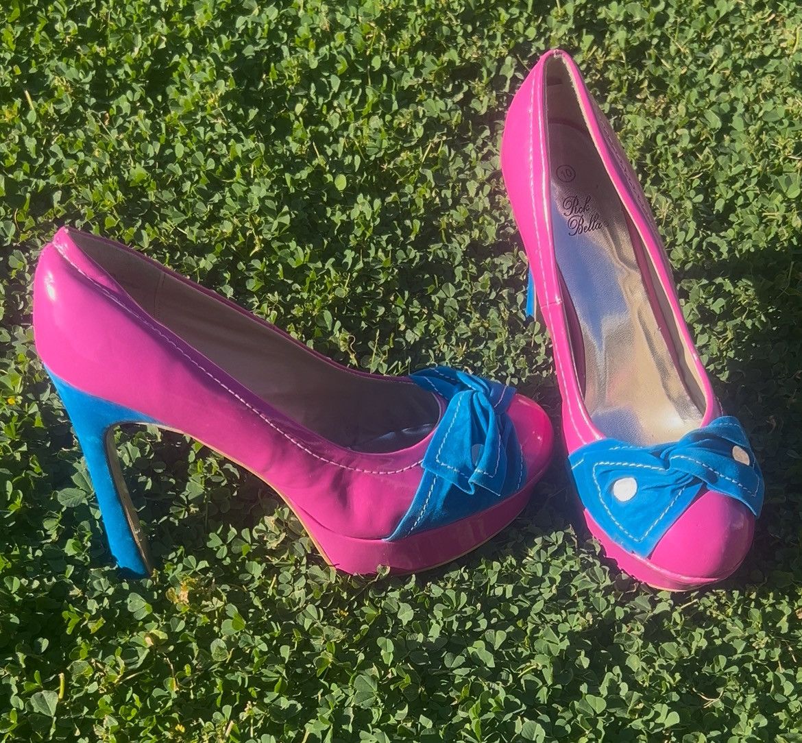 Other Rick Bella Vibrant Pink & Blue Bow Platform Pumps Size US 10 / IT 40 - 1 Thumbnail