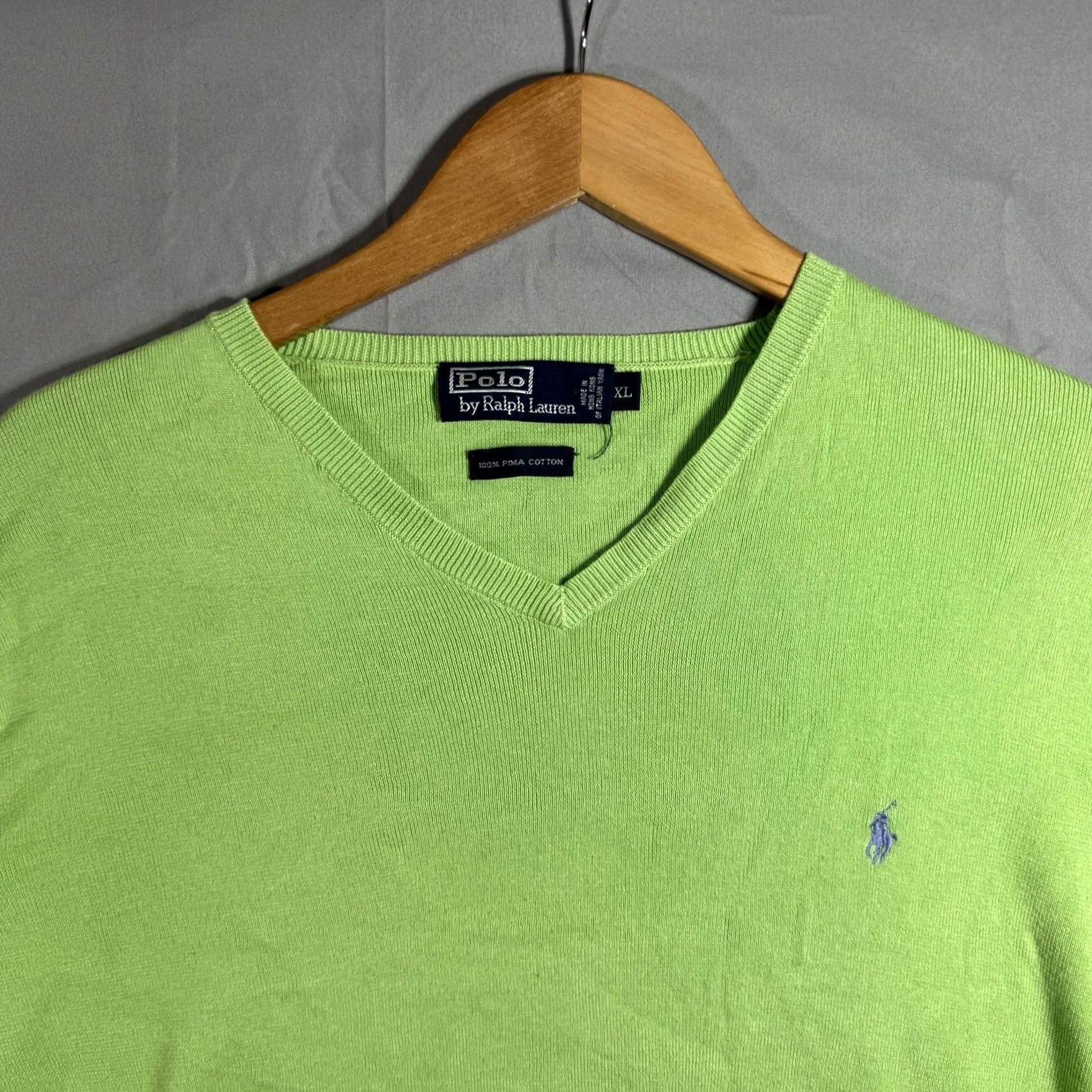 Polo Ralph Lauren VINTAGE Polo Ralph Lauren Sweater Mens XL Green V-Neck 100% Pima Cotton Pullover Knit Size US XL / EU 56 / 4 - 3 Thumbnail