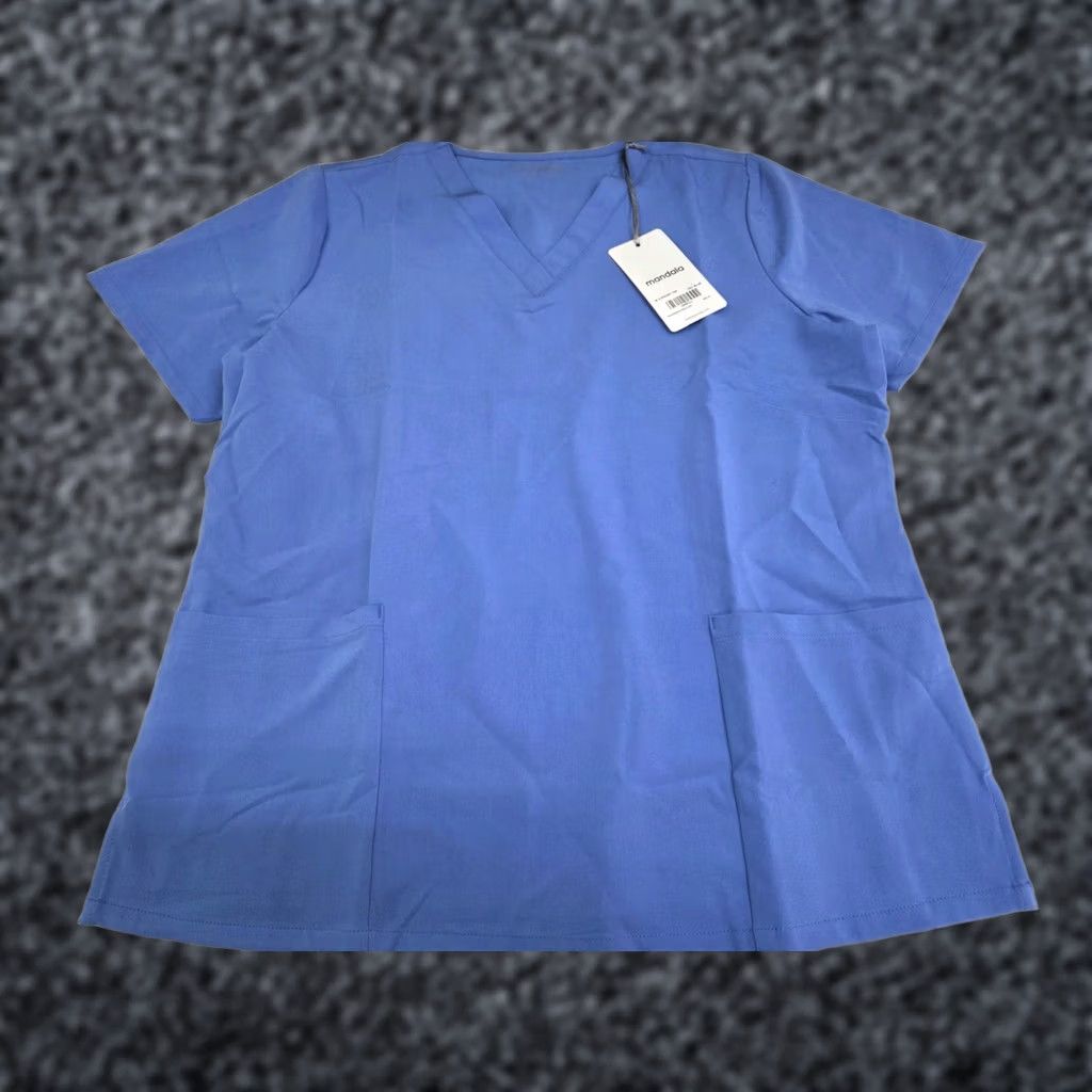 Vintage VINTAGE NWT Mandala Women’s Short Sleeve 6 Pocket V Neck Scrub Top Large Light blue PMID:7785 Size L / US 10 / IT 46 - 1 Thumbnail