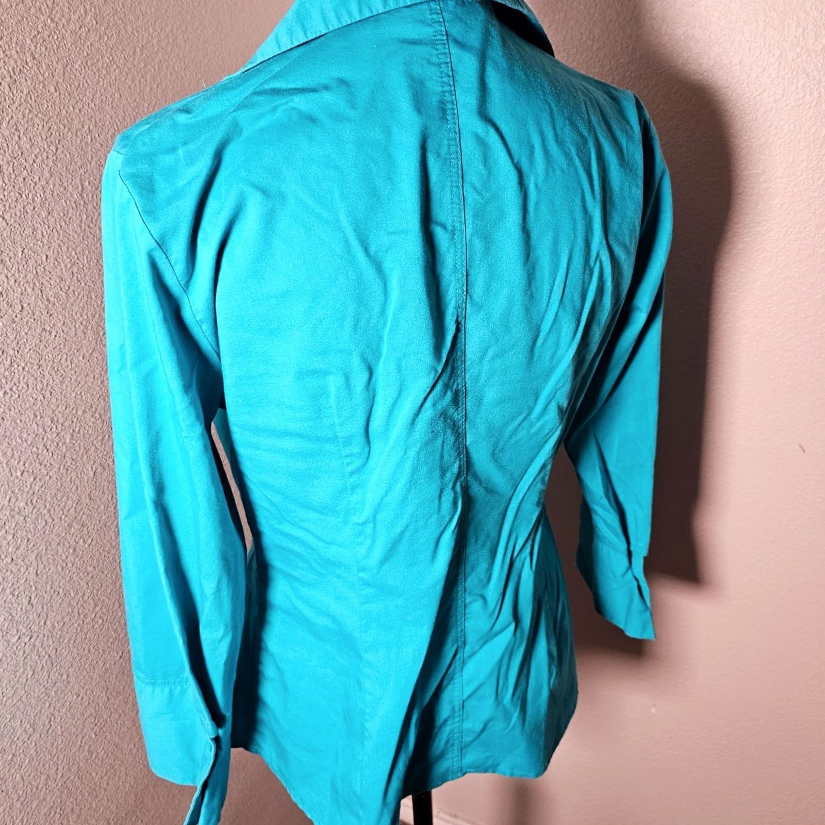 Vintage Signature by Larry Levine Womens Button-Up Blouse Long Sleeve Teal Size M Size M / US 6-8 / IT 42-44 - 3 Thumbnail