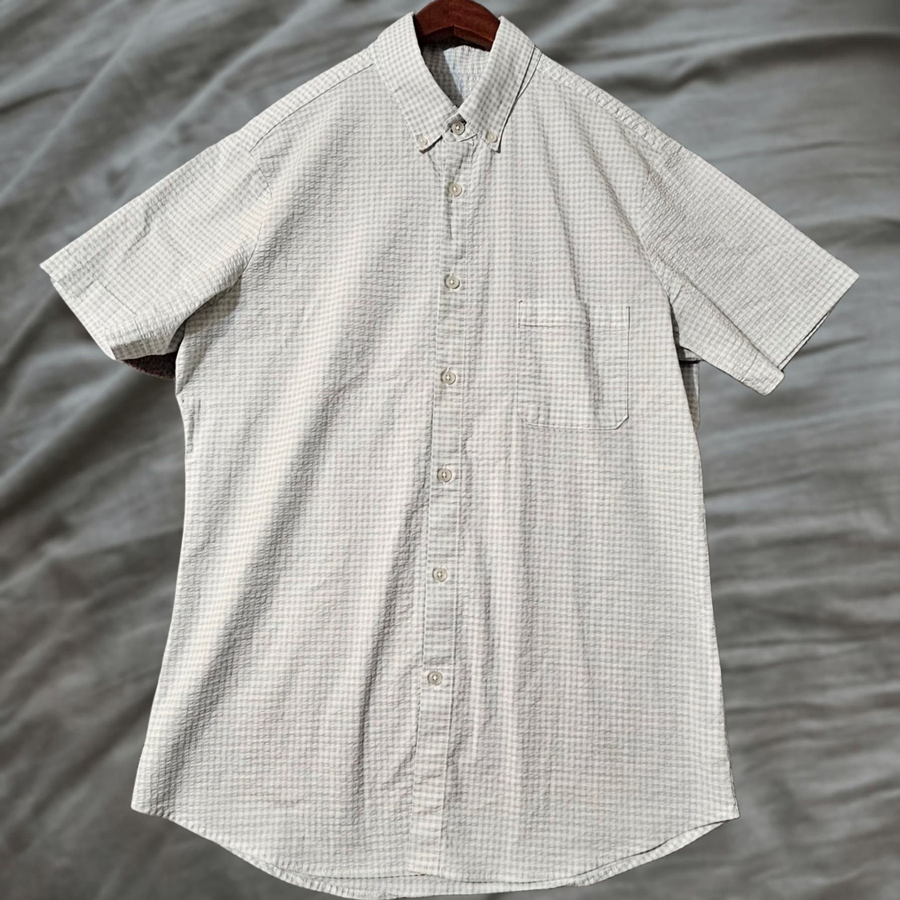 Mizzen+Main Mizzen + Main Mens Large Green White Seersucker Check Short Sleeve Button Down Size US 33 - 1 Thumbnail