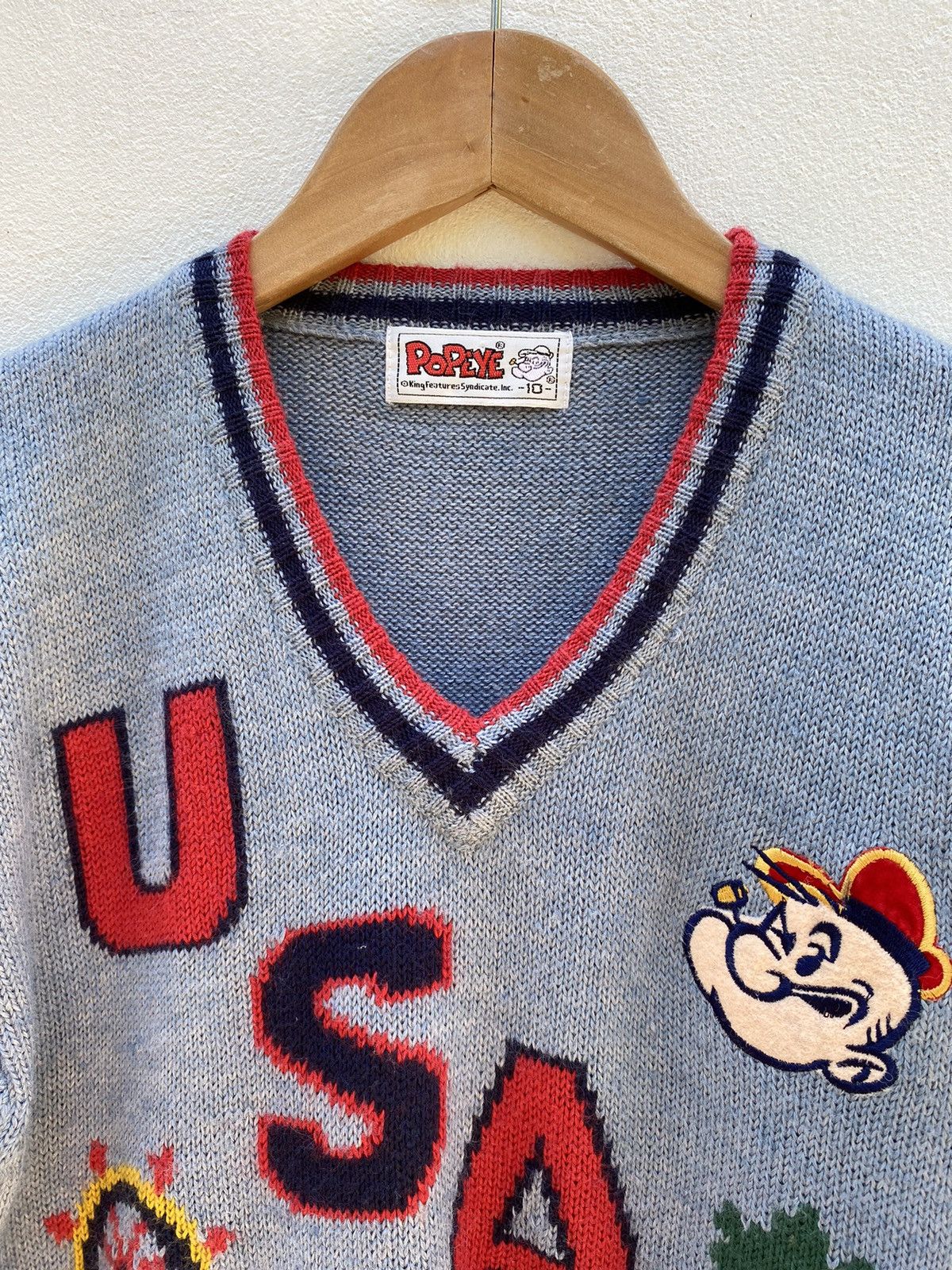 Designer × Vintage POPEYE Gray V-Neck Sweater Size L / US 10 / IT 46 - 12 Thumbnail