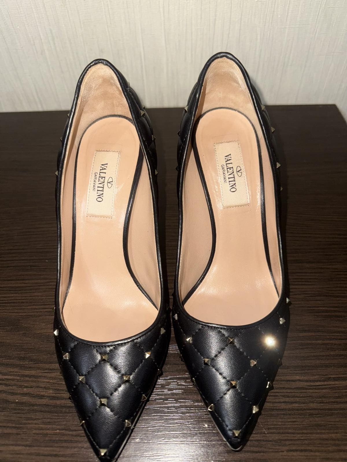 Valentino Valentino Garavani Black Quilted Leather Studded Pointed Toe Size US 4.5 / IT 34.5 - 1 Thumbnail