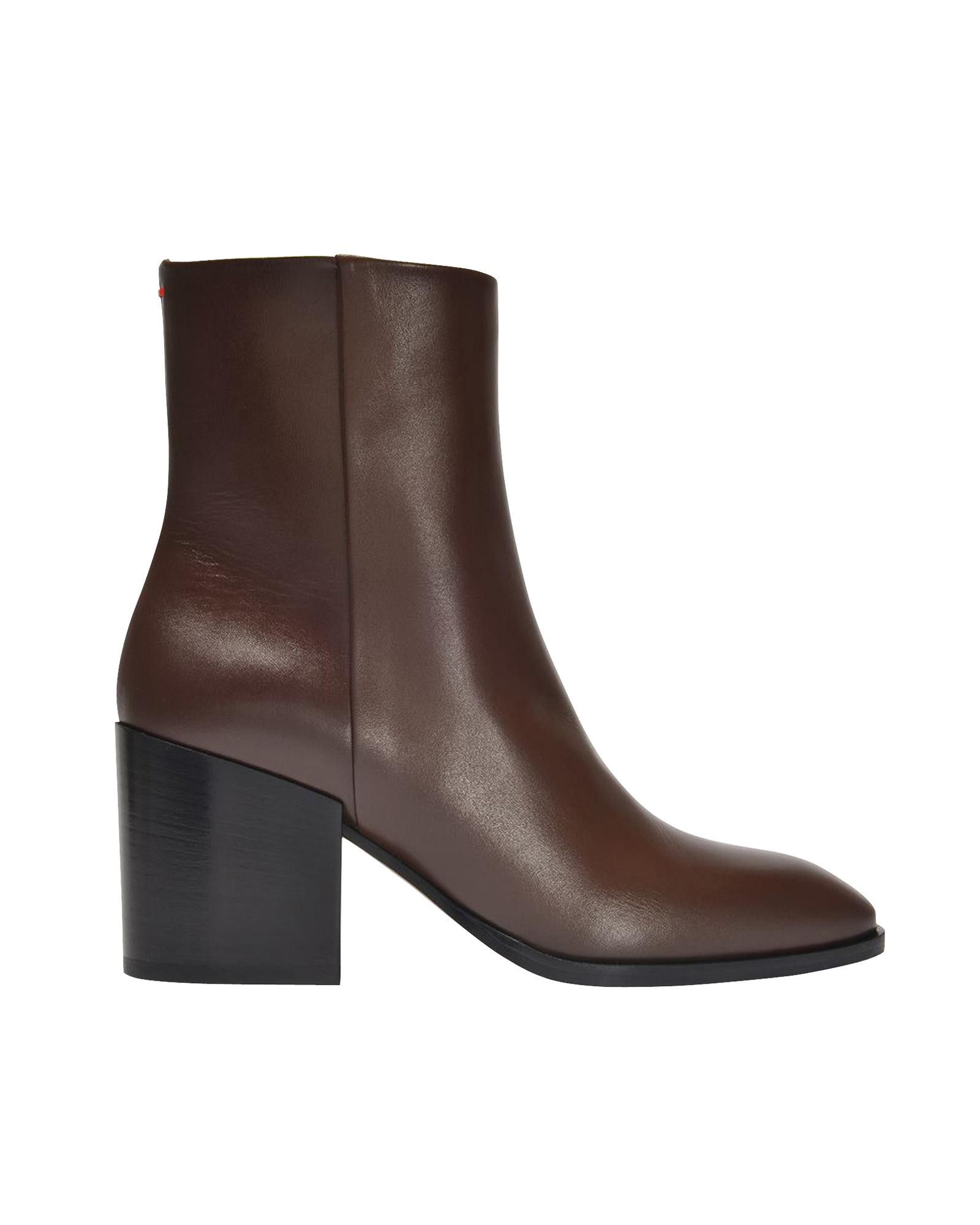 image of Aeyde Mocha Leather Block Heel Shoes Ankle Boots in Brown, Women's (Size 6)