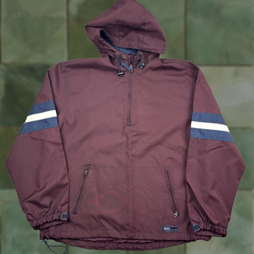 Old Navy VINTAGE Old Navy Athletic Windbreaker Jacket Adult Large Hood Pockets Y2K 2002 Blue Mens Size US L / EU 52-54 / 3 - 1 Thumbnail
