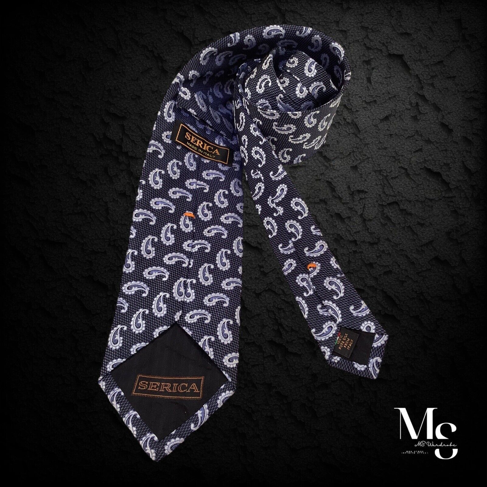 Serica SERICA Gray Paisley Silk Tie In Made Italy W: 3.5" EX COND Size ONE SIZE - 2 Thumbnail