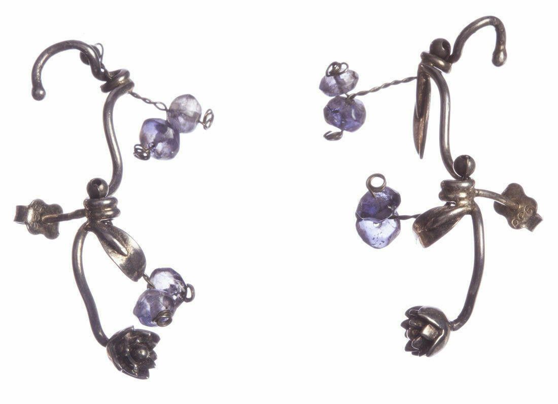 Handmade Sterling Silver Iolite Bead Cuff Earrings