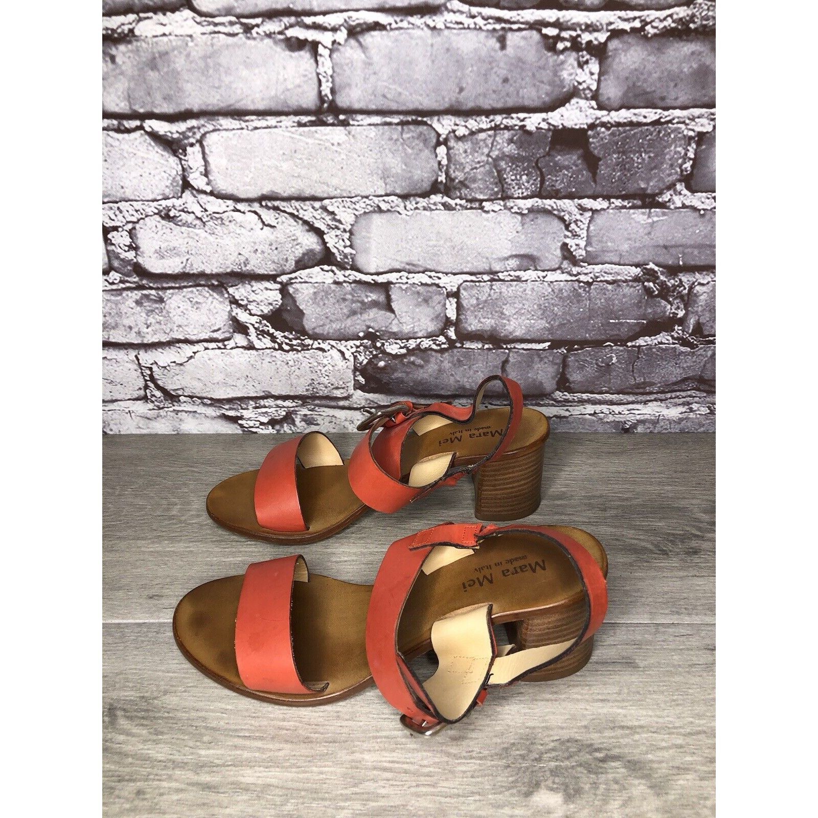 Other Mara Mei Orange Leather Ankle Strap Stacked Heeled Sandals W Size US 8 / IT 38 - 19 Thumbnail