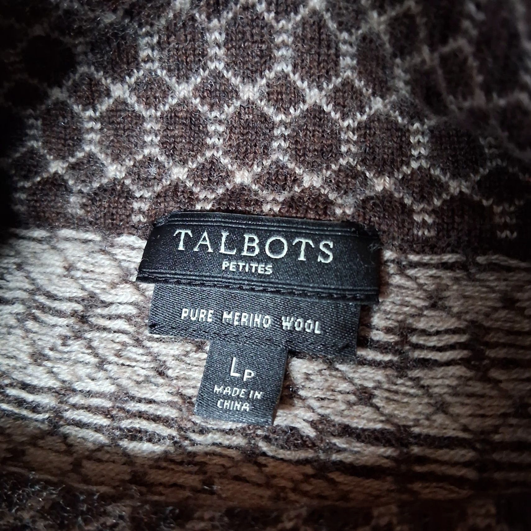 Talbots Talbots Petites Merino Wool Sweater Women PL Brown Geometric Natural Read Size L / US 10 / IT 46 - 3 Thumbnail