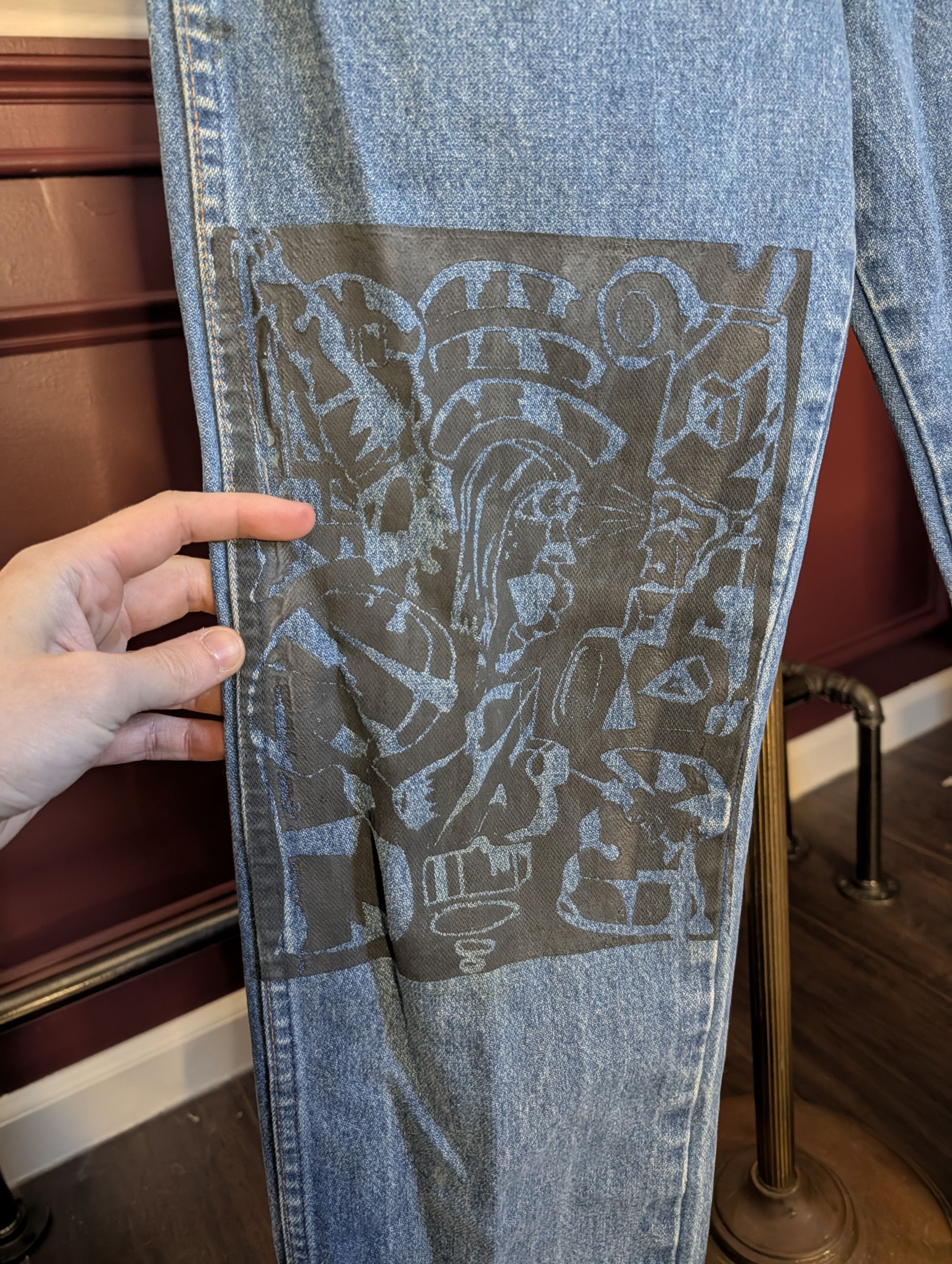 Wrangler Vintage MiUSA street art tribal screen print 1 of 1 jeans Size US 29 - 3 Thumbnail