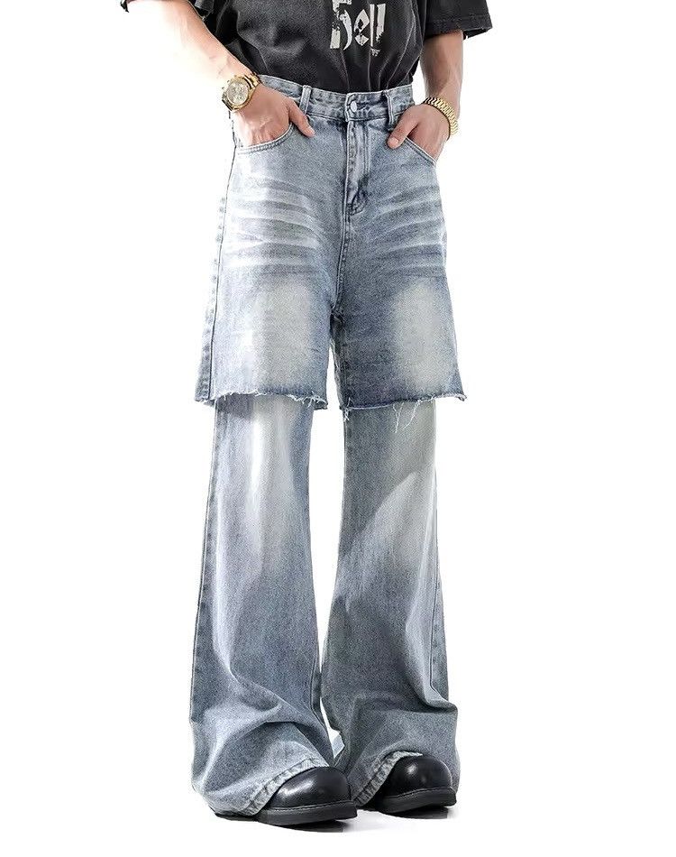Designer × Vintage Streetwear Washed High Street Spliced Straight Jeans Size US 28 / EU 44 - 3 Thumbnail