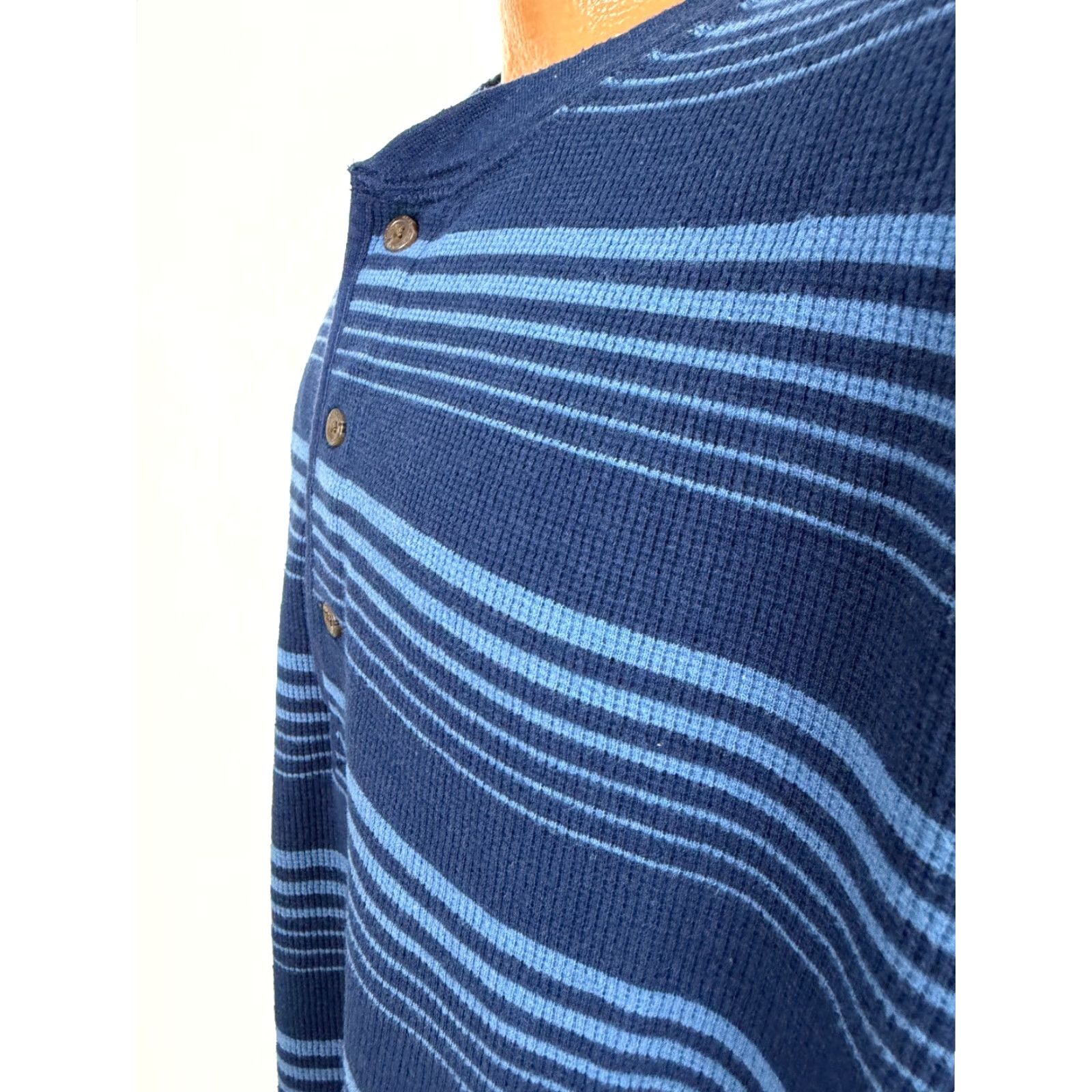 Lands' End Lands' End Waffle-Knit Henley Shirt Men XL Tall Striped Navy Blue Heavyweight Stretchy Size US XL / EU 56 / 4 - 5 Thumbnail