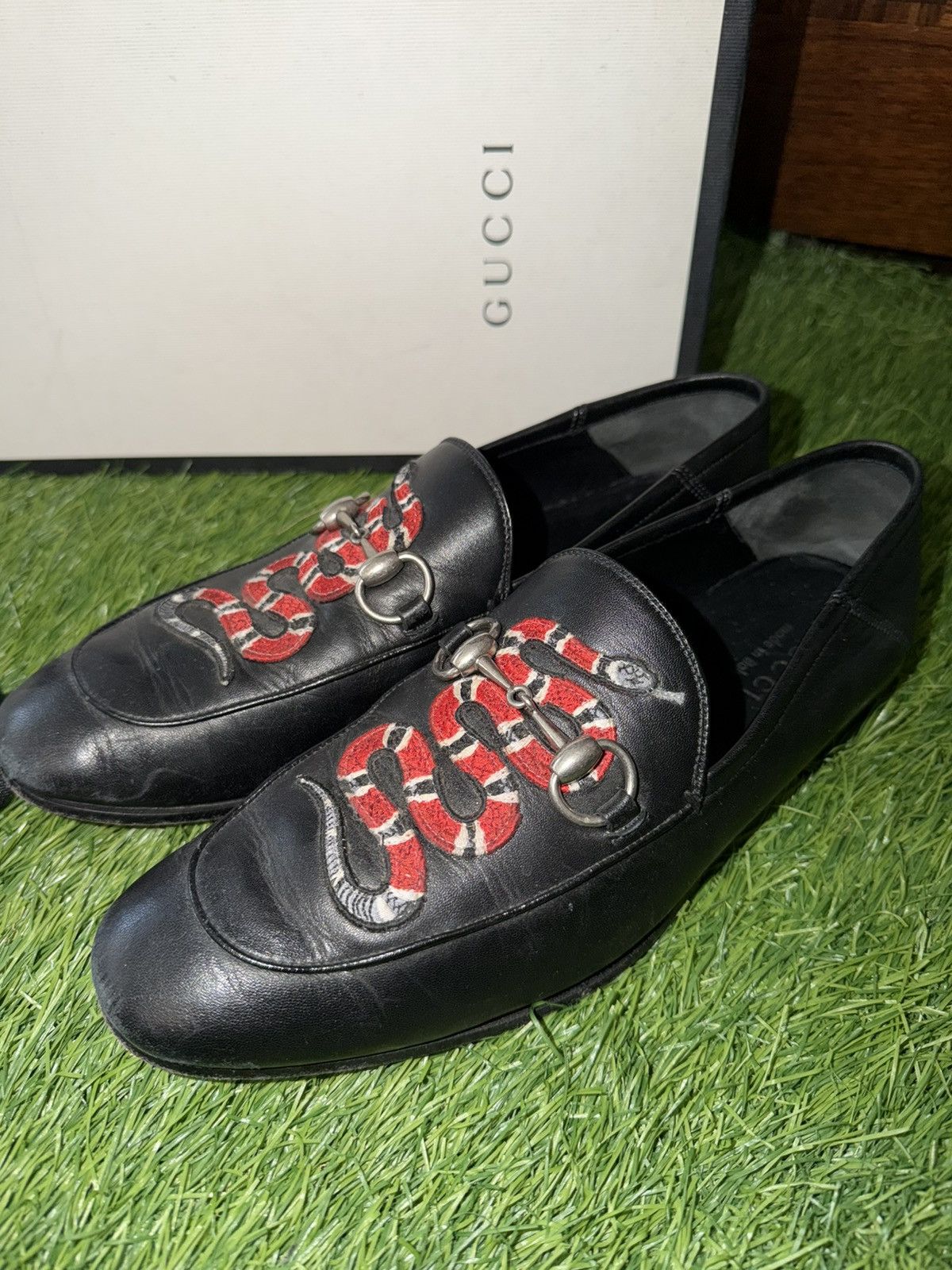 Gucci Gucci Snake Black Leather Horsebit Mens Loafers Size US 8.5 / EU 41-42 - 10 Thumbnail