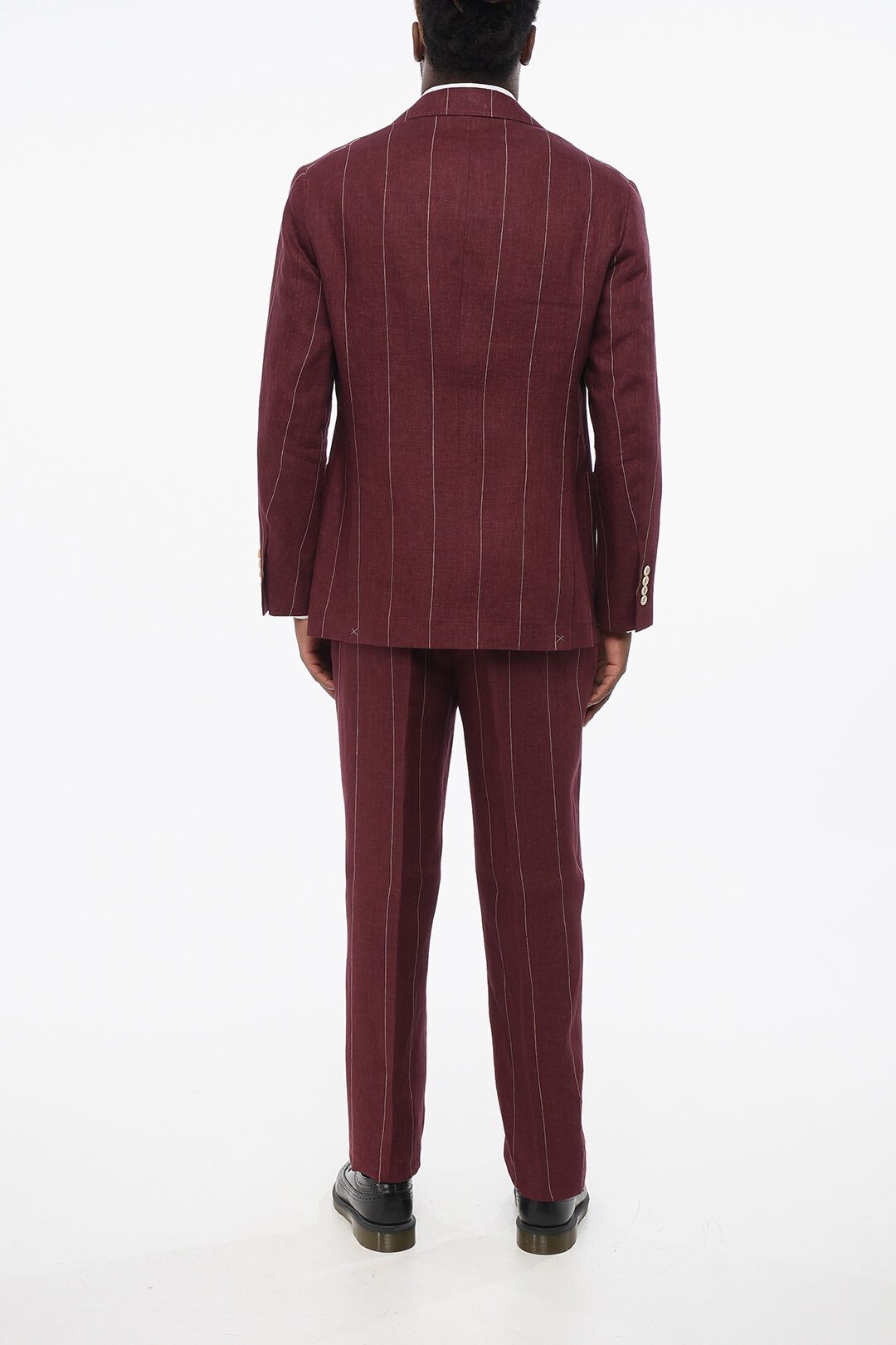 Brunello Cucinelli og1mm0725 Pure Linen Pinstriped Suit in Burgundy Size US M / EU 48-50 / 2 - 4 Thumbnail