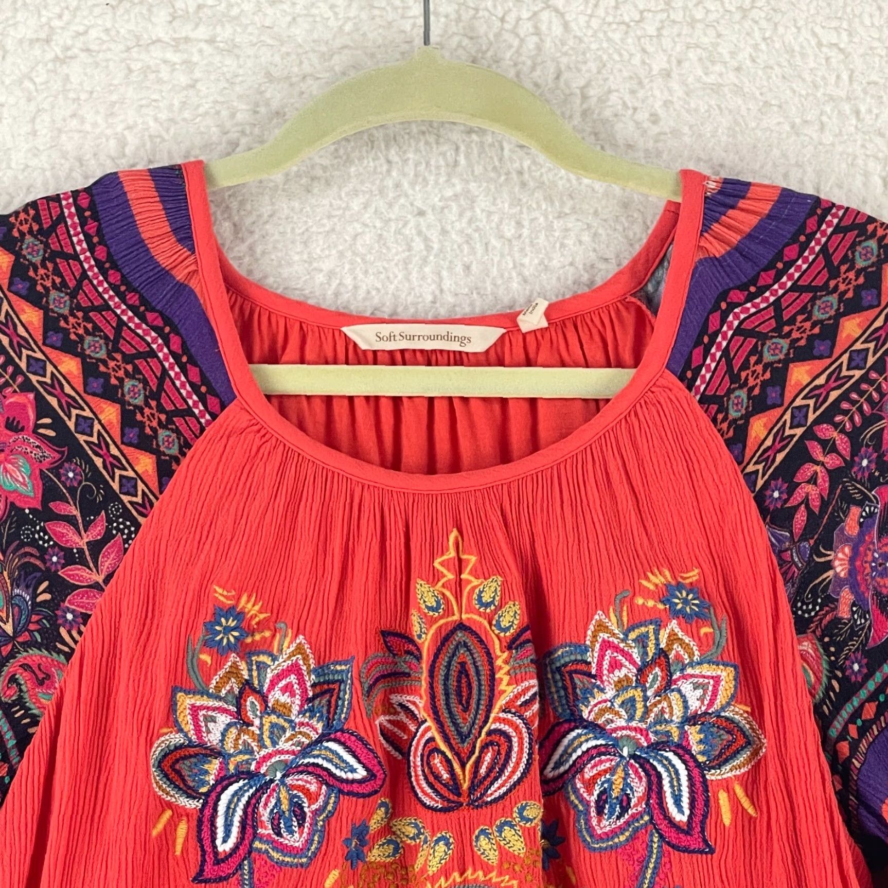 Soft Surroundings Soft Surroundings Blame Rio Embroidered Shirt Womens Long Sleeve Size M Orange Casual Bohemian Womens Regular Sleeve Shirt Size M / US 6-8 / IT 42-44 - 3 Thumbnail